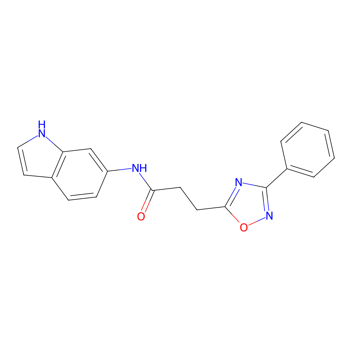 N-(1H-indol-6-yl)-3-(3-phenyl-1,2,4-oxadiazol-5-yl)propanamide molecular structure, CAS 1374528-21-8