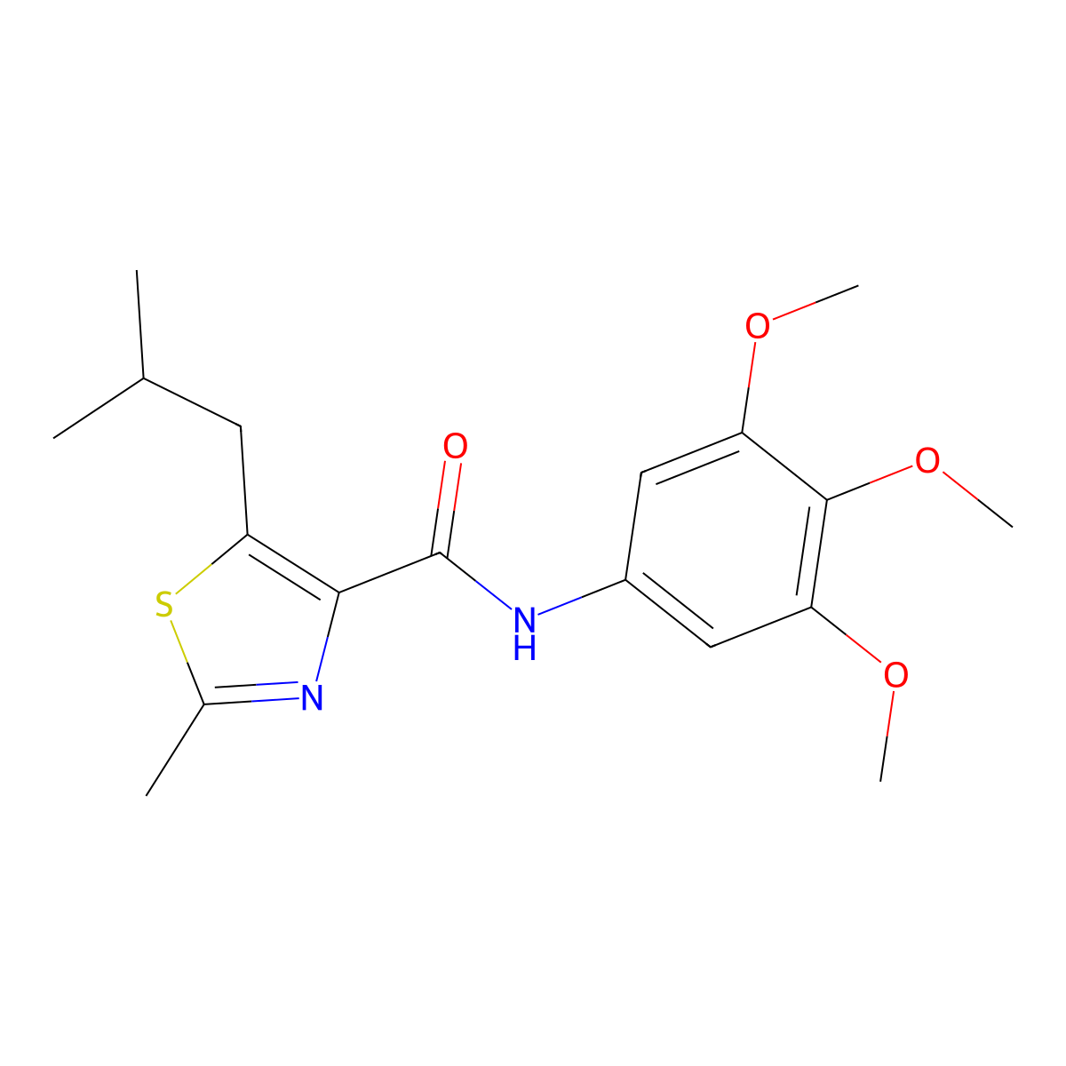 5-isobutyl-2-methyl-N-(3,4,5-trimethoxyphenyl)-1,3-thiazole-4-carboxamide molecular structure, CAS 1374528-25-2