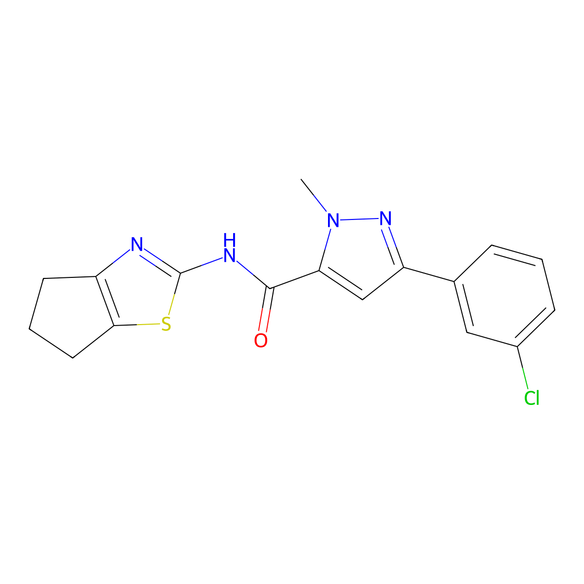3-(3-chlorophenyl)-N-(5,6-dihydro-4H-cyclopenta[d]thiazol-2-yl)-1-methyl-1H-pyrazole-5-carboxamide molecular structure, CAS 1374528-52-5