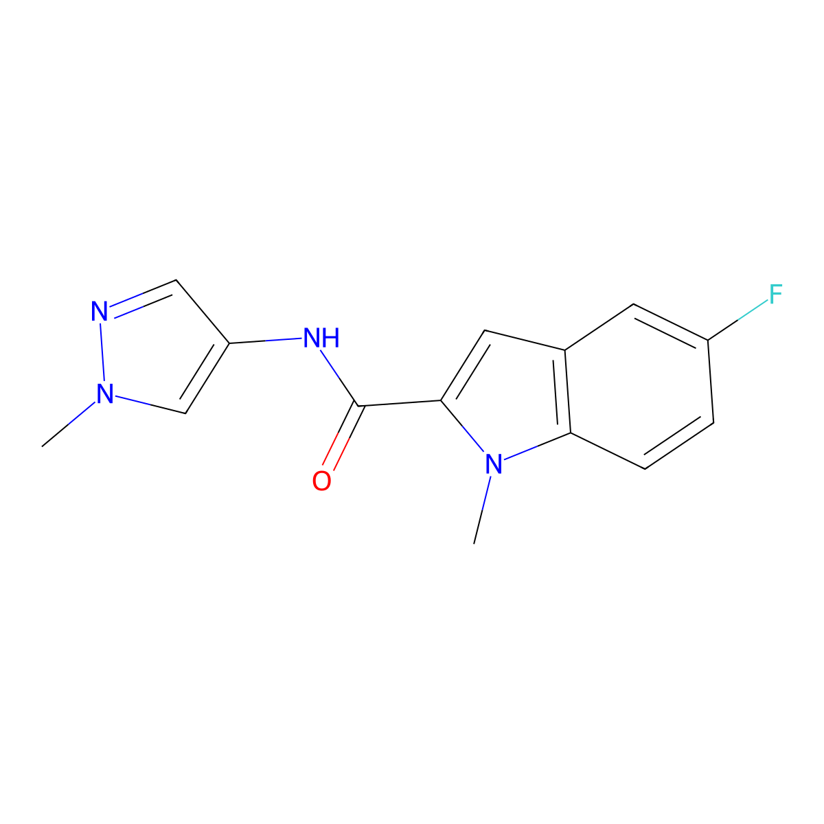 5-fluoro-1-methyl-N-(1-methyl-1H-pyrazol-4-yl)-1H-indole-2-carboxamide molecular structure, CAS 1374528-53-6