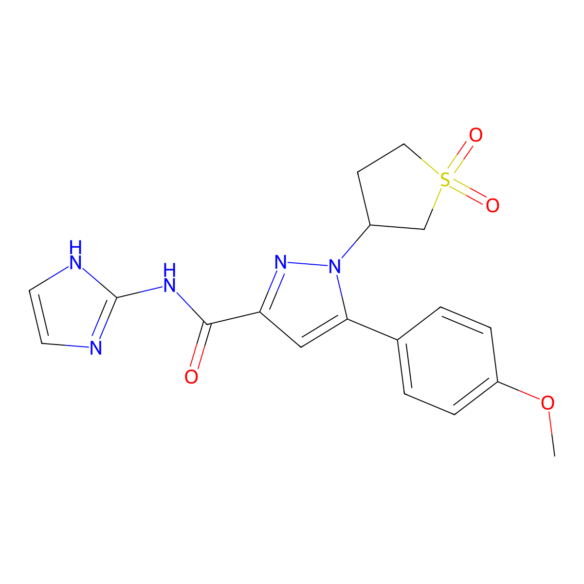 1-(1,1-dioxidotetrahydrothiophen-3-yl)-N-(1H-imidazol-2-yl)-5-(4-methoxyphenyl)-1H-pyrazole-3-carboxamide molecular structure, CAS 1374528-58-1