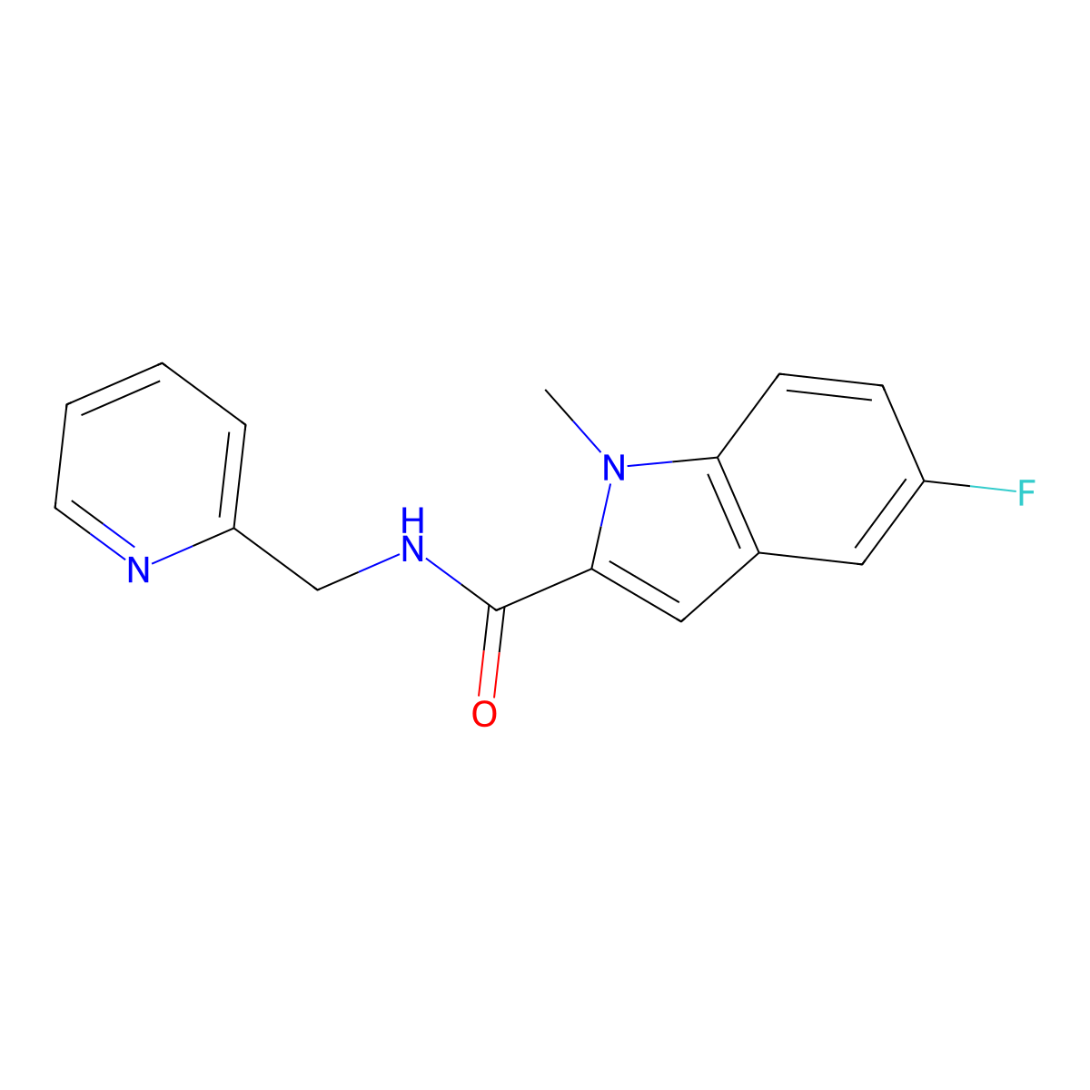 5-fluoro-1-methyl-N-(pyridin-2-ylmethyl)-1H-indole-2-carboxamide molecular structure, CAS 1374528-64-9