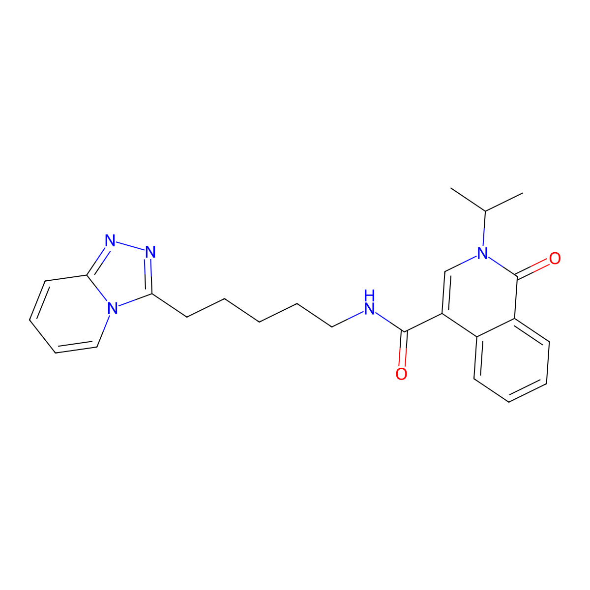 1-oxo-2-(propan-2-yl)-N-[5-([1,2,4]triazolo[4,3-a]pyridin-3-yl)pentyl]-1,2-dihydroisoquinoline-4-carboxamide molecular structure, CAS 1374528-66-1