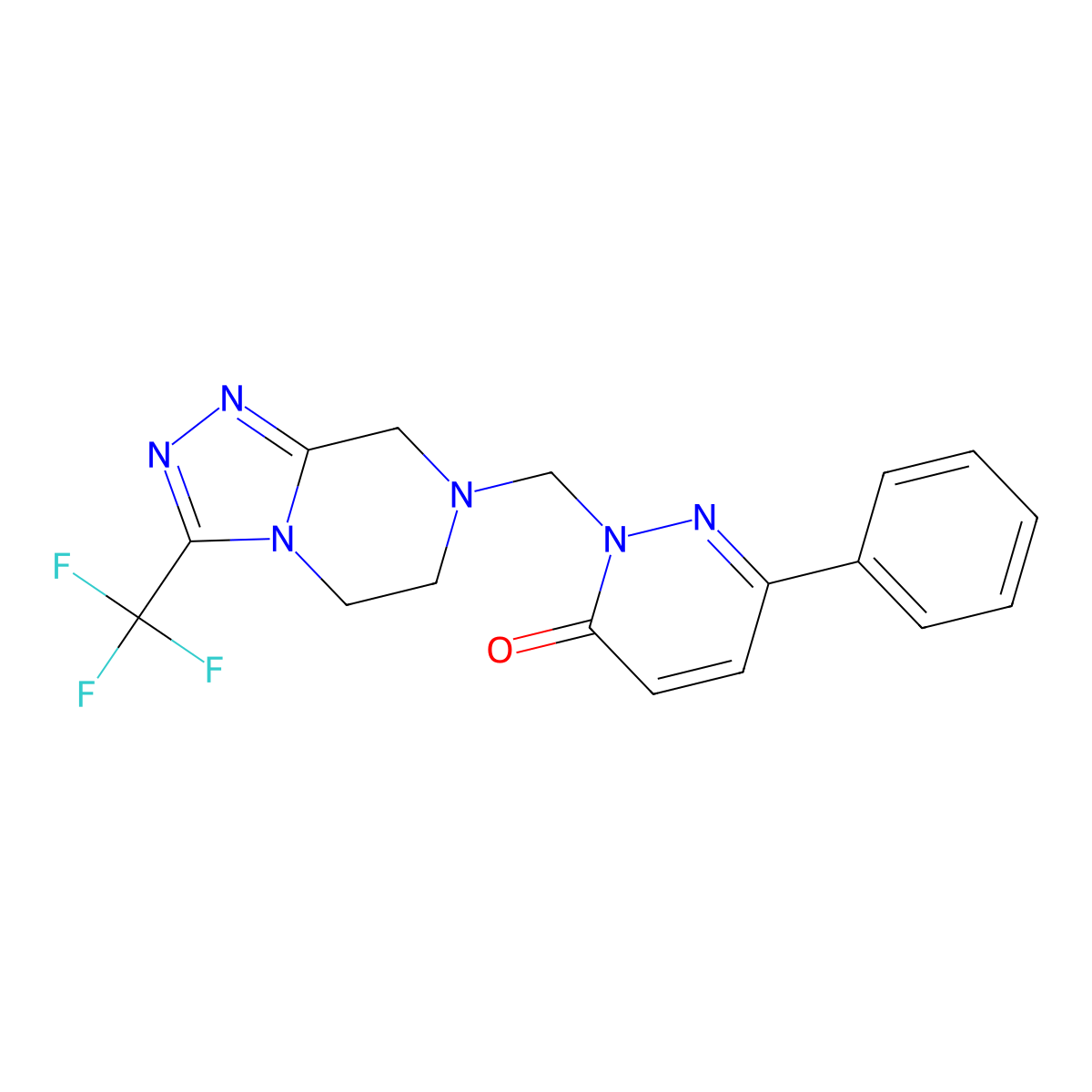 6-phenyl-2-{[3-(trifluoromethyl)-5,6-dihydro[1,2,4]triazolo[4,3-a]pyrazin-7(8H)-yl]methyl}pyridazin-3(2H)-one molecular structure, CAS 1374528-68-3