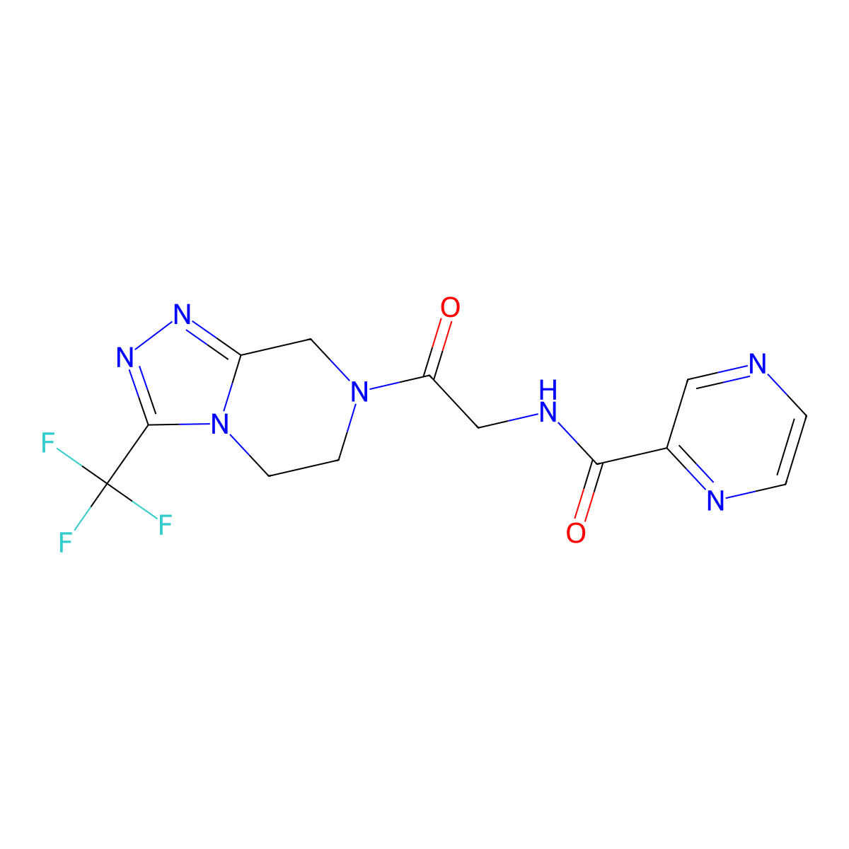 N-{2-oxo-2-[3-(trifluoromethyl)-5,6-dihydro[1,2,4]triazolo[4,3-a]pyrazin-7(8H)-yl]ethyl}-2-pyrazinecarboxamide molecular structure, CAS 1374528-69-4