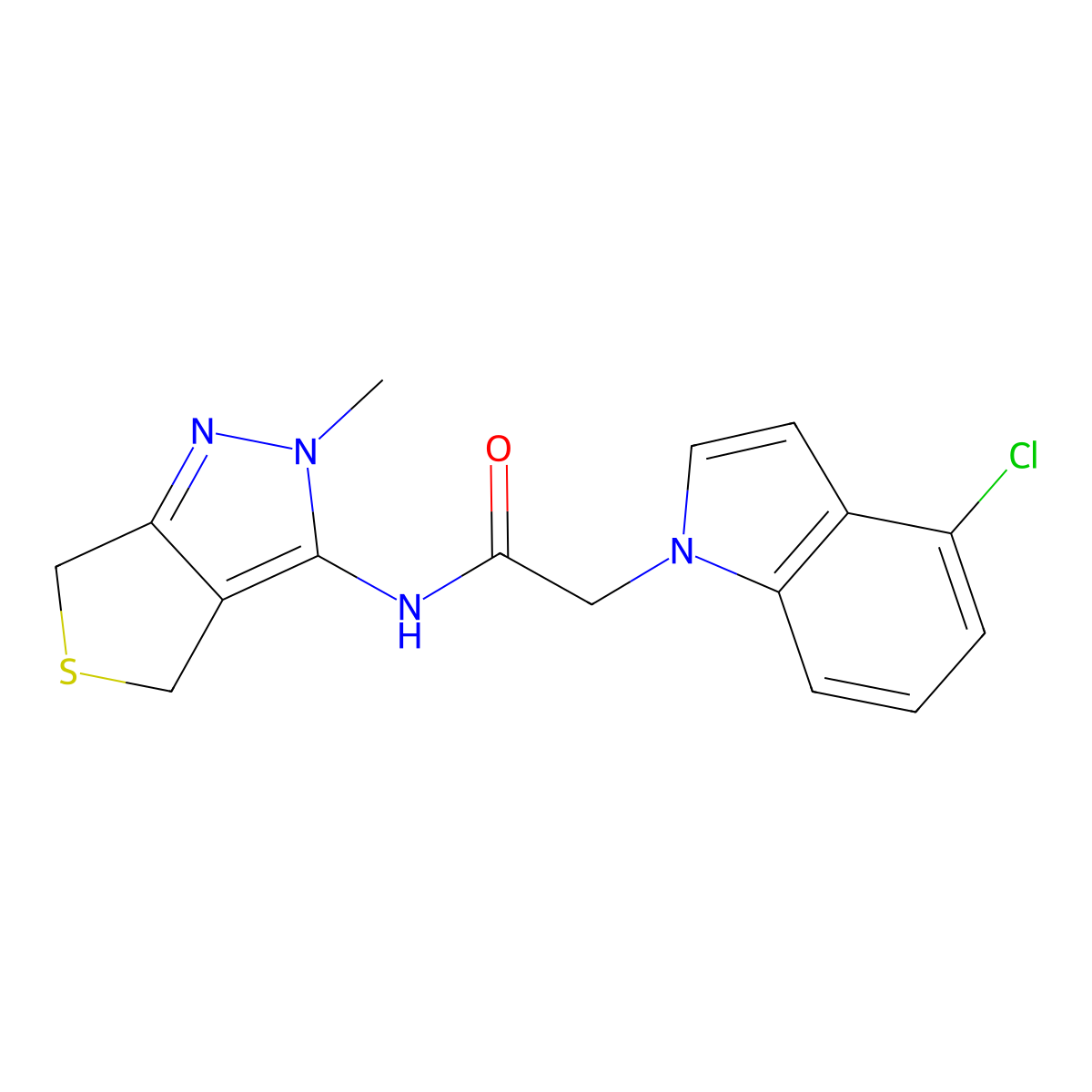 2-(4-chloro-1H-indol-1-yl)-N-(2-methyl-2,6-dihydro-4H-thieno[3,4-c]pyrazol-3-yl)acetamide molecular structure, CAS 1374528-79-6