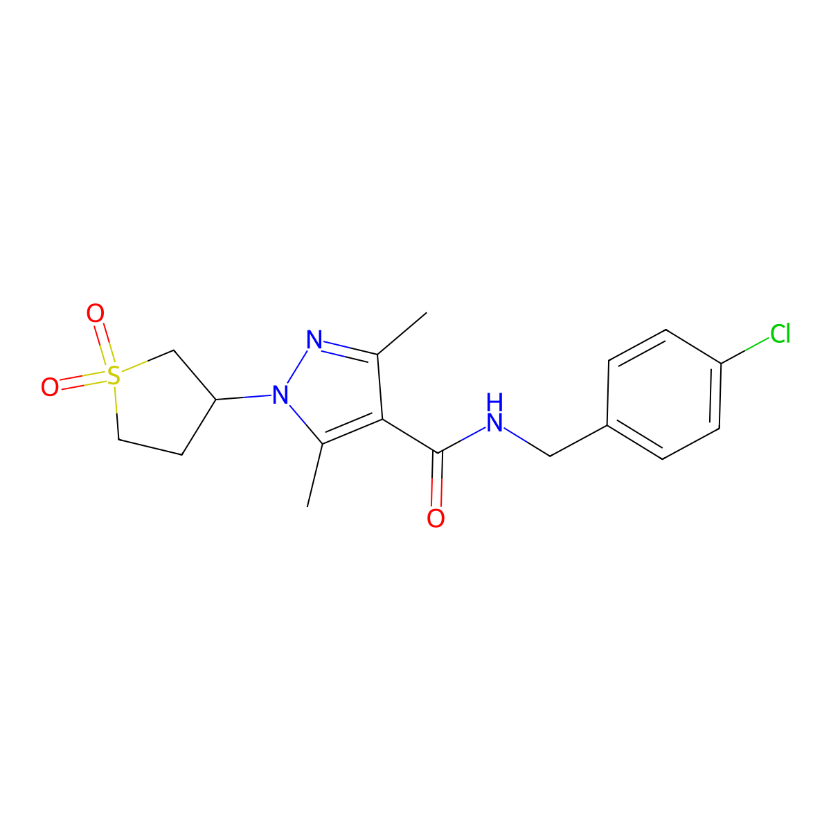 N-(4-chlorobenzyl)-1-(1,1-dioxidotetrahydrothiophen-3-yl)-3,5-dimethyl-1H-pyrazole-4-carboxamide molecular structure, CAS 1374528-82-1