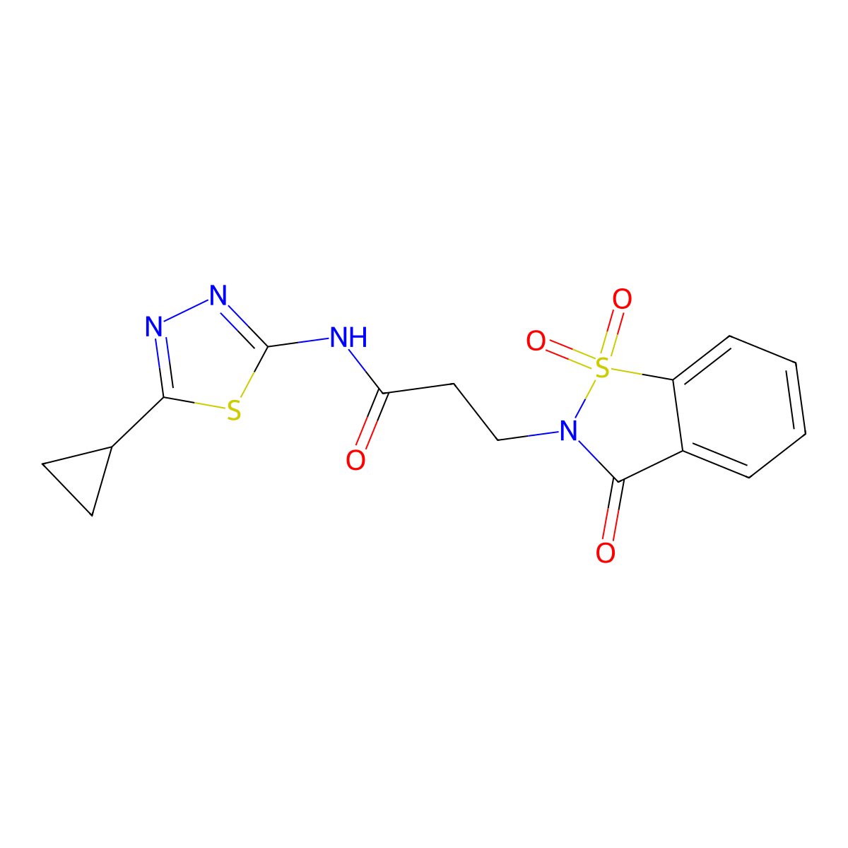 N-(5-cyclopropyl-1,3,4-thiadiazol-2-yl)-3-(1,1-dioxido-3-oxobenzo[d]isothiazol-2(3H)-yl)propanamide molecular structure, CAS 1374528-83-2
