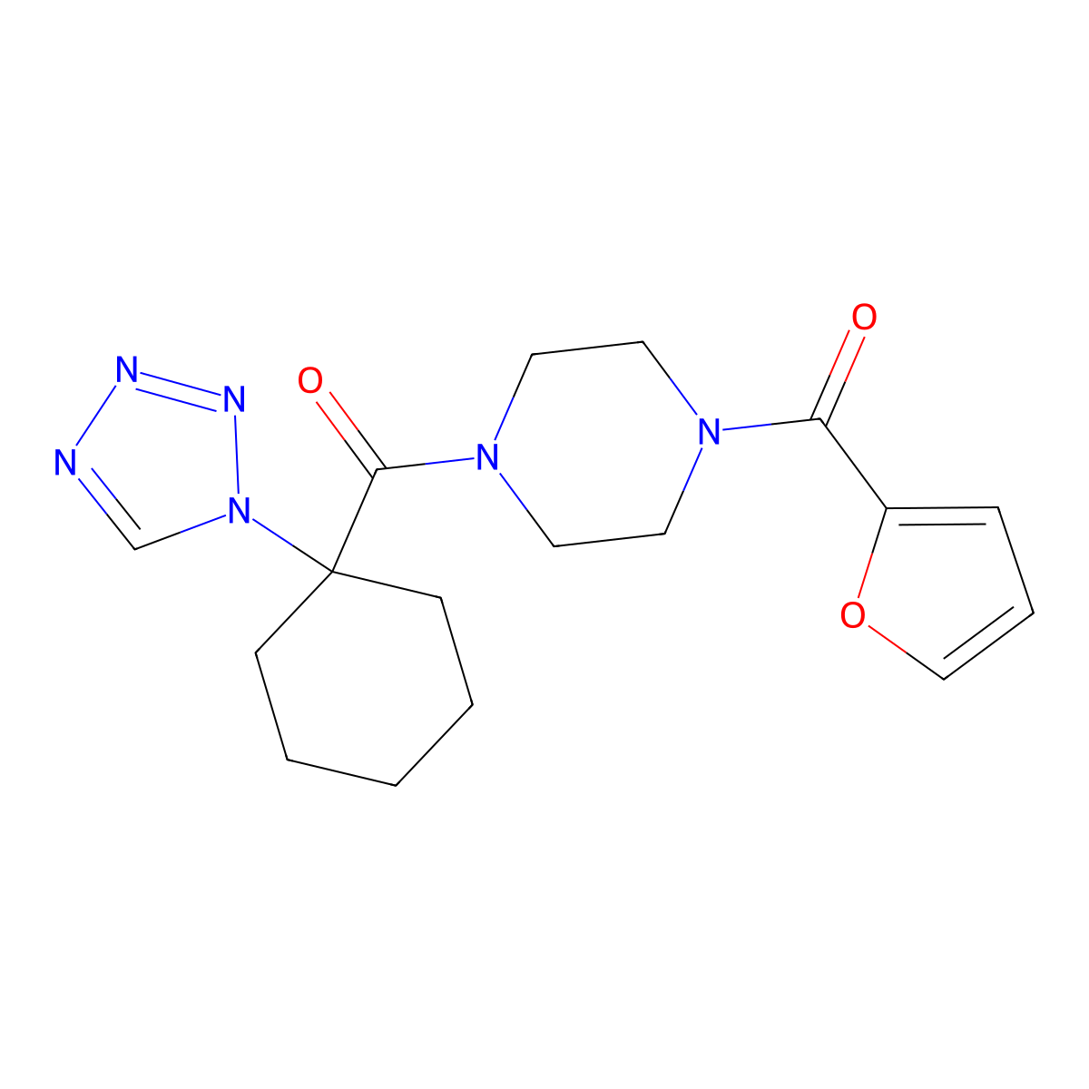 furan-2-yl(4-{[1-(1H-tetrazol-1-yl)cyclohexyl]carbonyl}piperazin-1-yl)methanone molecular structure, CAS 1374528-99-0