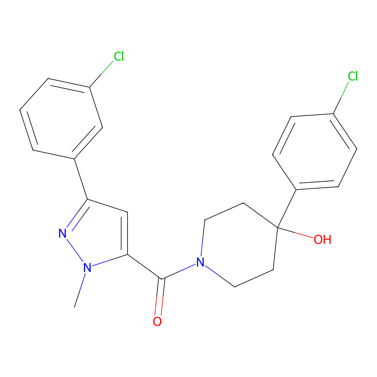 [4-(4-chlorophenyl)-4-hydroxypiperidin-1-yl][3-(3-chlorophenyl)-1-methyl-1H-pyrazol-5-yl]methanone molecular structure, CAS 1374529-22-2