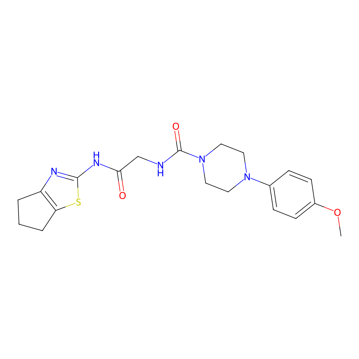 N-[2-(5,6-dihydro-4H-cyclopenta[d][1,3]thiazol-2-ylamino)-2-oxoethyl]-4-(4-methoxyphenyl)piperazine-1-carboxamide molecular structure, CAS 1374529-33-5