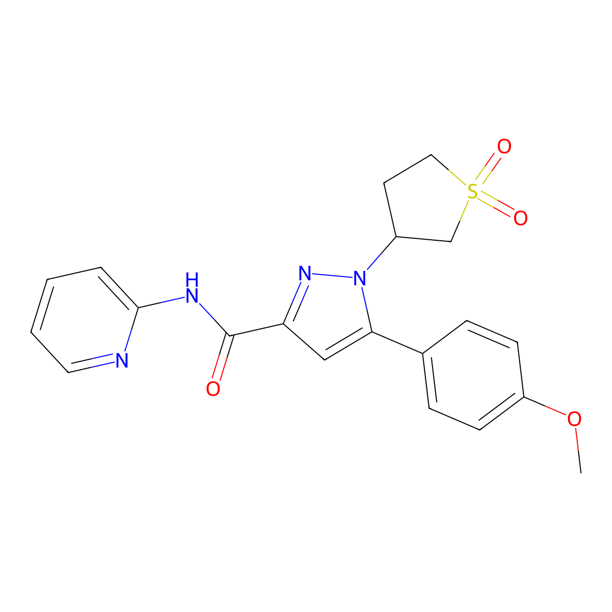 1-(1,1-dioxidotetrahydrothiophen-3-yl)-5-(4-methoxyphenyl)-N-(pyridin-2-yl)-1H-pyrazole-3-carboxamide molecular structure, CAS 1374529-41-5