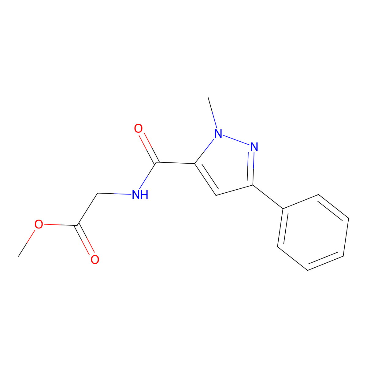 methyl N-[(1-methyl-3-phenyl-1H-pyrazol-5-yl)carbonyl]glycinate molecular structure, CAS 1374529-42-6