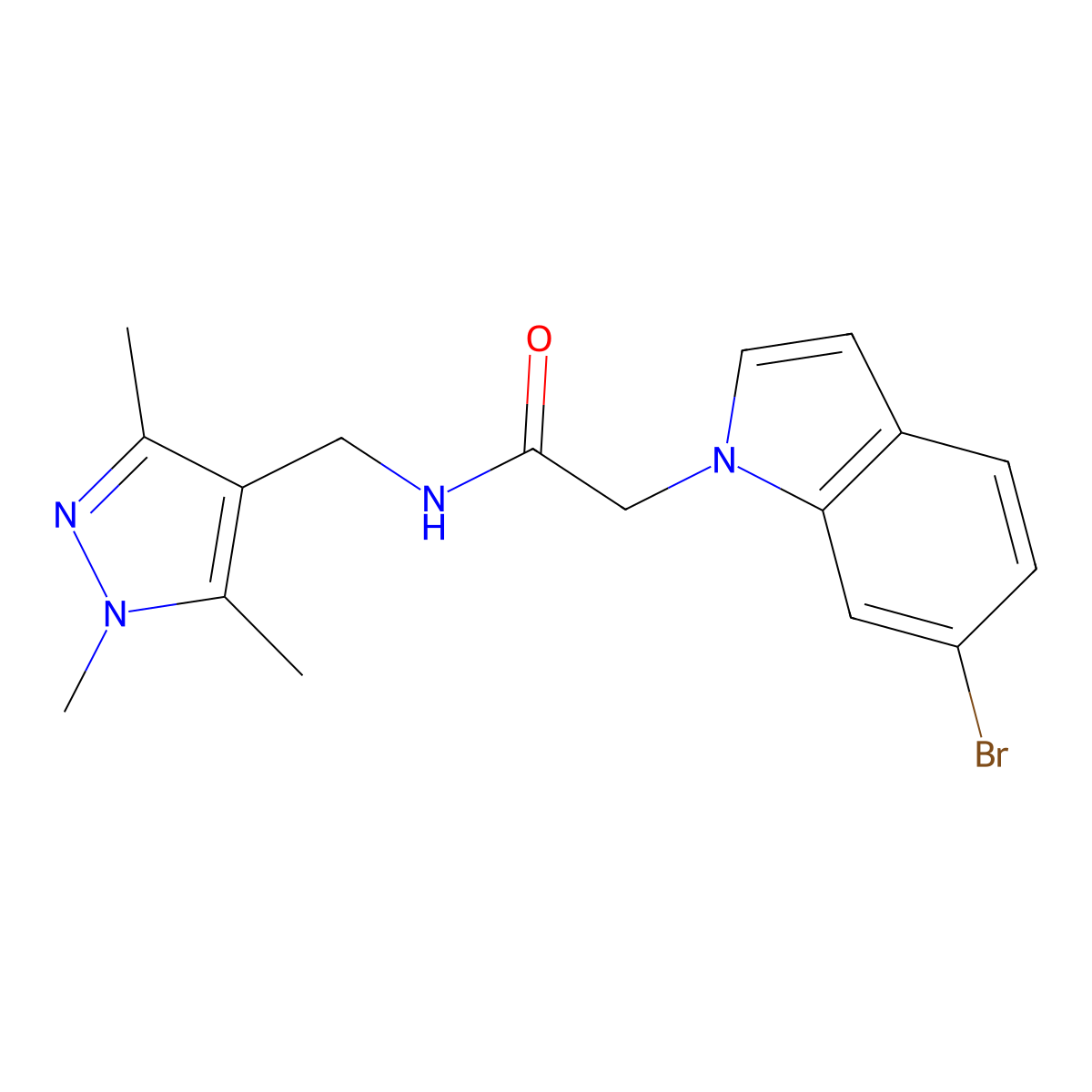 2-(6-bromo-1H-indol-1-yl)-N-[(1,3,5-trimethyl-1H-pyrazol-4-yl)methyl]acetamide molecular structure, CAS 1374529-62-0