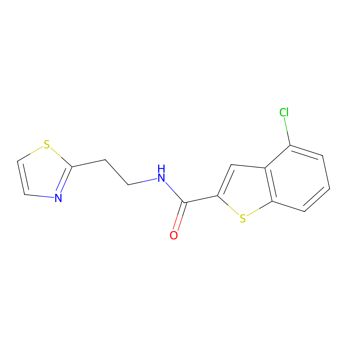 4-chloro-N-[2-(1,3-thiazol-2-yl)ethyl]-1-benzothiophene-2-carboxamide molecular structure, CAS 1374529-65-3
