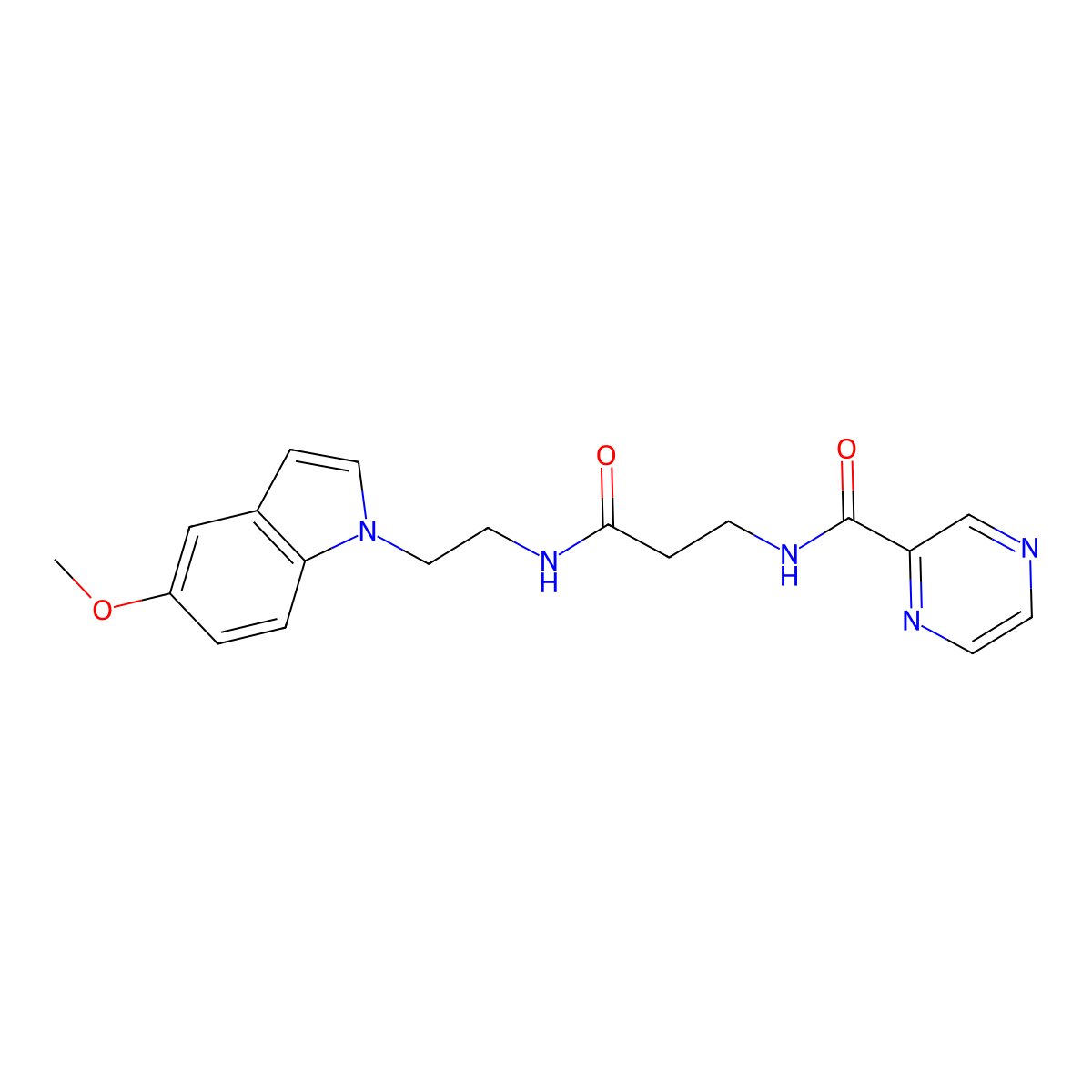 N-(3-{[2-(5-methoxy-1H-indol-1-yl)ethyl]amino}-3-oxopropyl)-2-pyrazinecarboxamide molecular structure, CAS 1374529-74-4