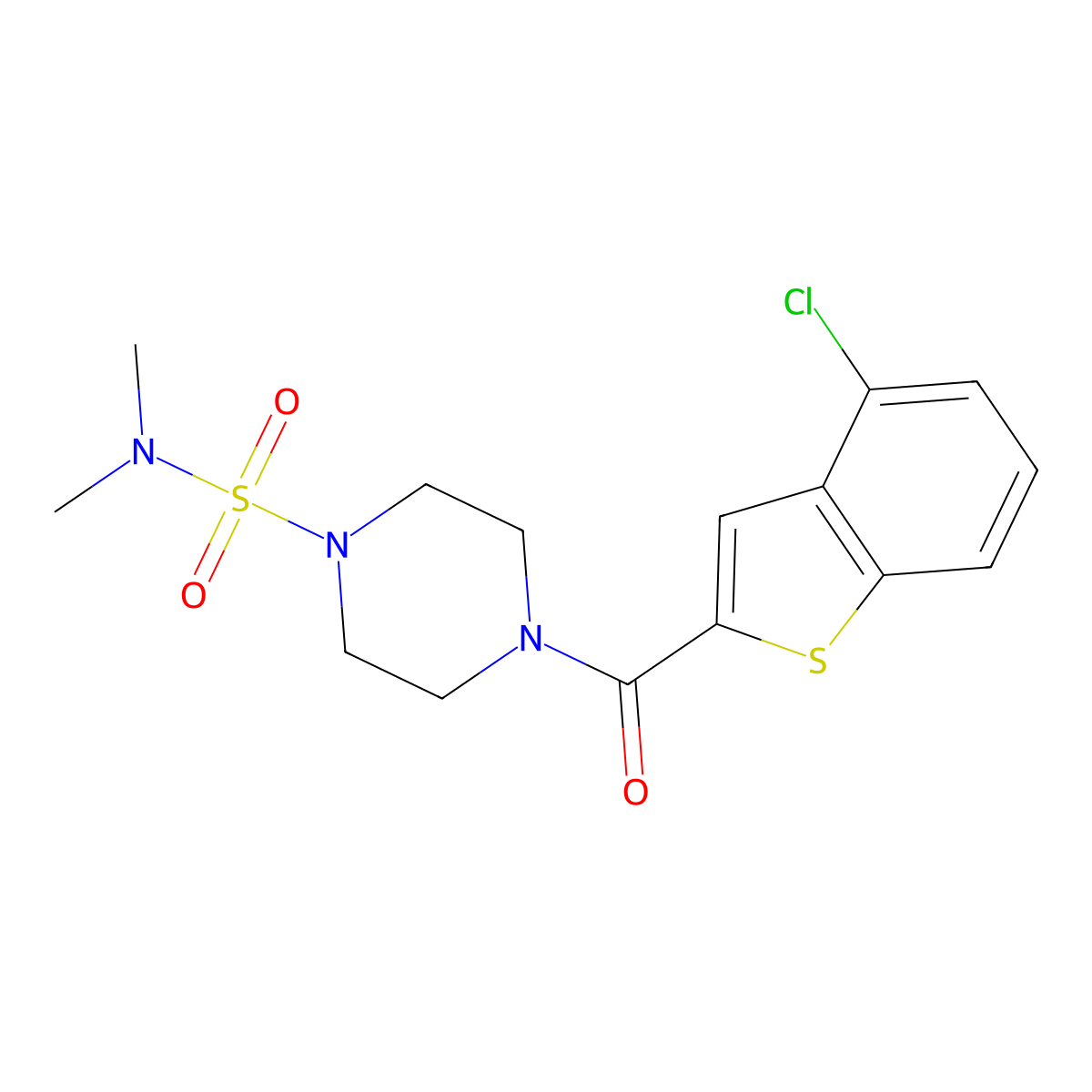 4-[(4-chloro-1-benzothiophen-2-yl)carbonyl]-N,N-dimethyltetrahydro-1(2H)-pyrazinesulfonamide molecular structure, CAS 1374529-78-8