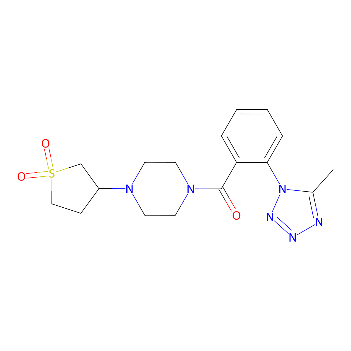 (4-(1,1-dioxidotetrahydrothiophen-3-yl)piperazin-1-yl)(2-(5-methyl-1H-tetrazol-1-yl)phenyl)methanone molecular structure, CAS 1374529-91-5