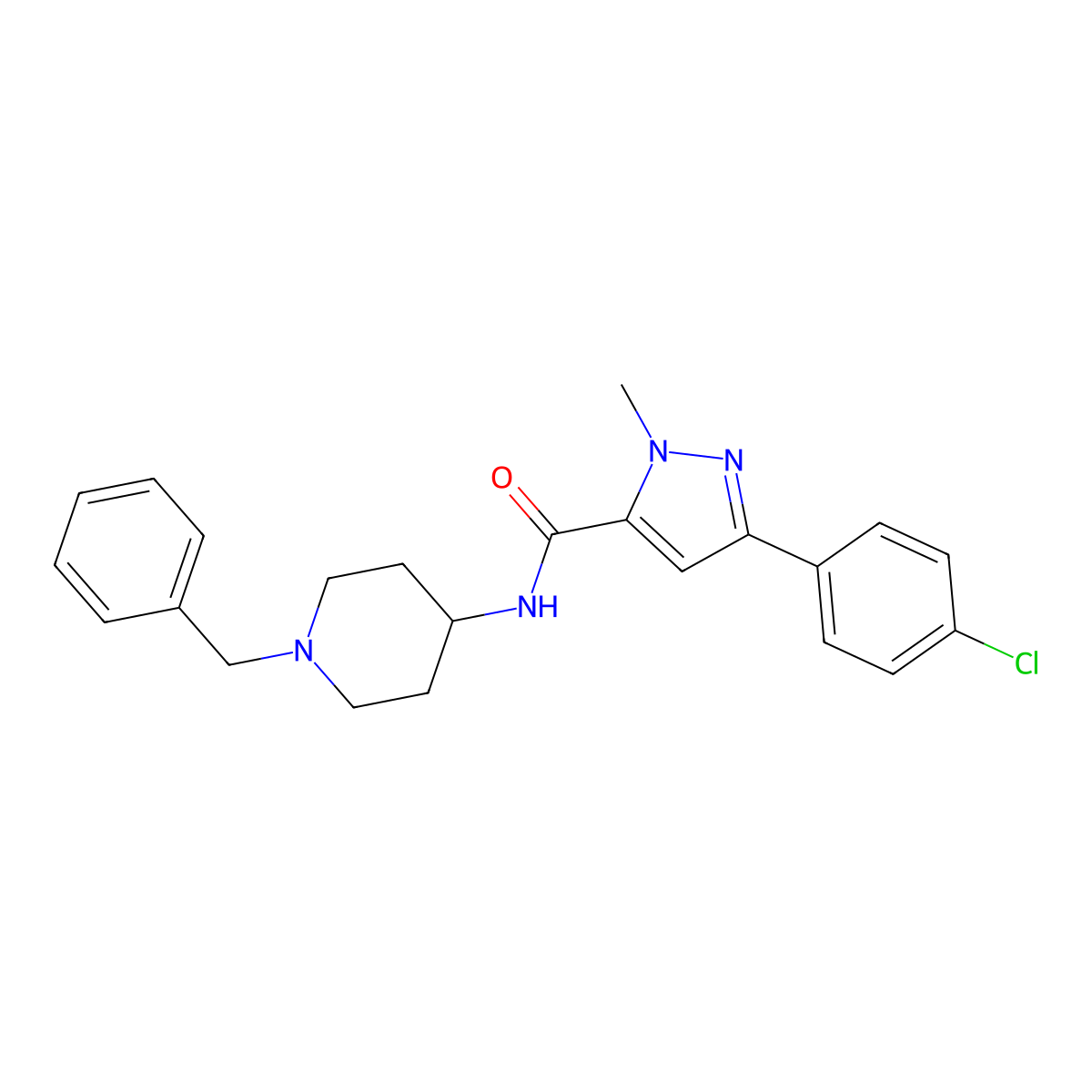 N-(1-benzylpiperidin-4-yl)-3-(4-chlorophenyl)-1-methyl-1H-pyrazole-5-carboxamide molecular structure, CAS 1374529-93-7