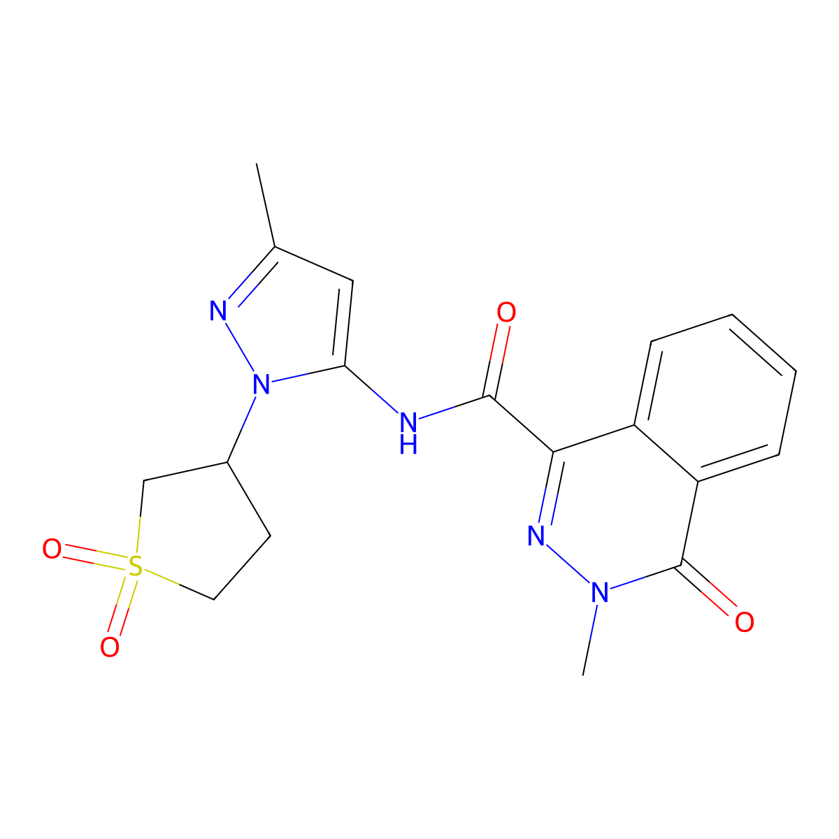 N-[1-(1,1-dioxidotetrahydrothiophen-3-yl)-3-methyl-1H-pyrazol-5-yl]-3-methyl-4-oxo-3,4-dihydrophthalazine-1-carboxamide molecular structure, CAS 1374529-95-9