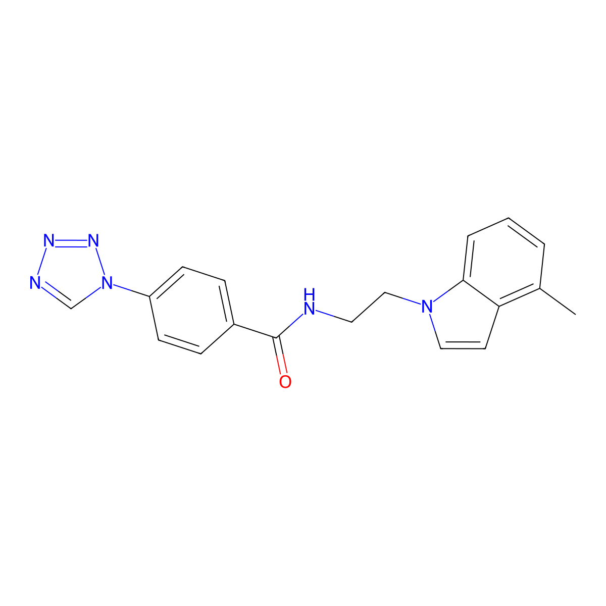 N-[2-(4-methyl-1H-indol-1-yl)ethyl]-4-(1H-1,2,3,4-tetraazol-1-yl)benzamide molecular structure, CAS 1374530-18-3