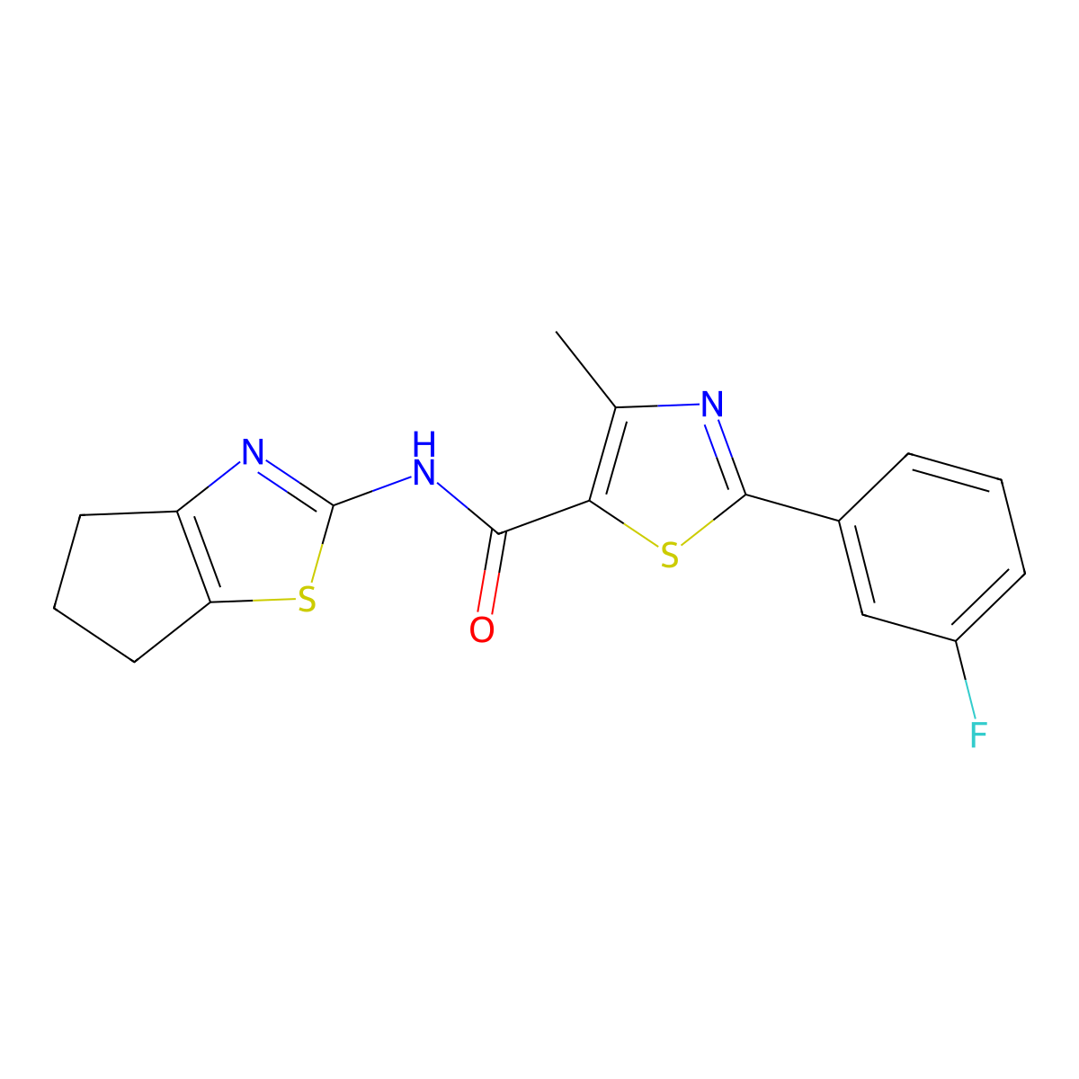 N-(5,6-dihydro-4H-cyclopenta[d]thiazol-2-yl)-2-(3-fluorophenyl)-4-methylthiazole-5-carboxamide molecular structure, CAS 1374530-19-4