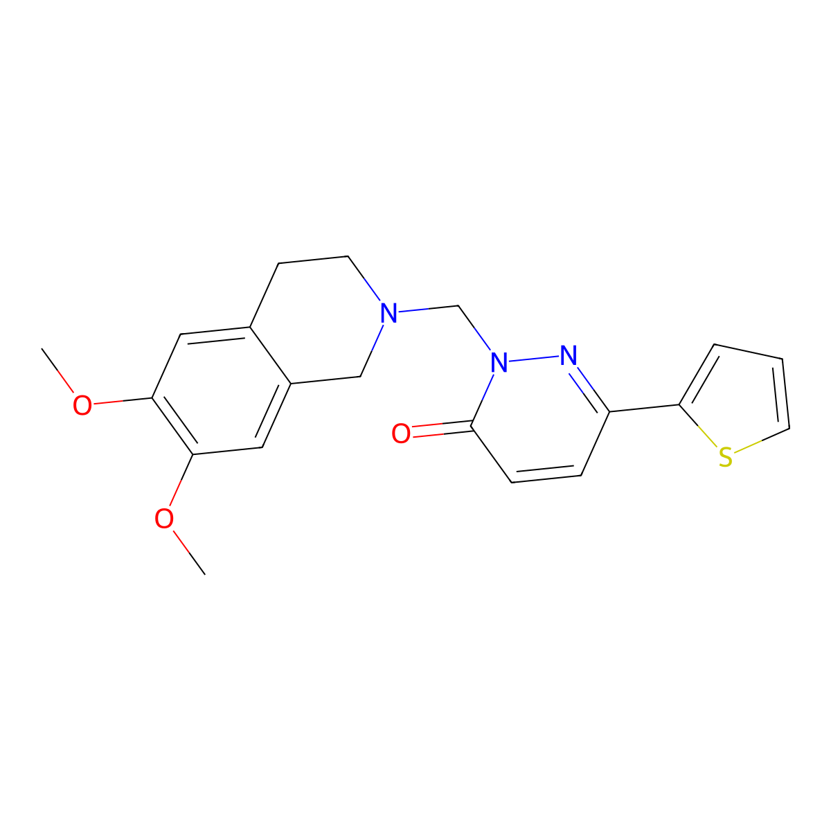 2-[(6,7-dimethoxy-3,4-dihydroisoquinolin-2(1H)-yl)methyl]-6-(thiophen-2-yl)pyridazin-3(2H)-one molecular structure, CAS 1374530-20-7