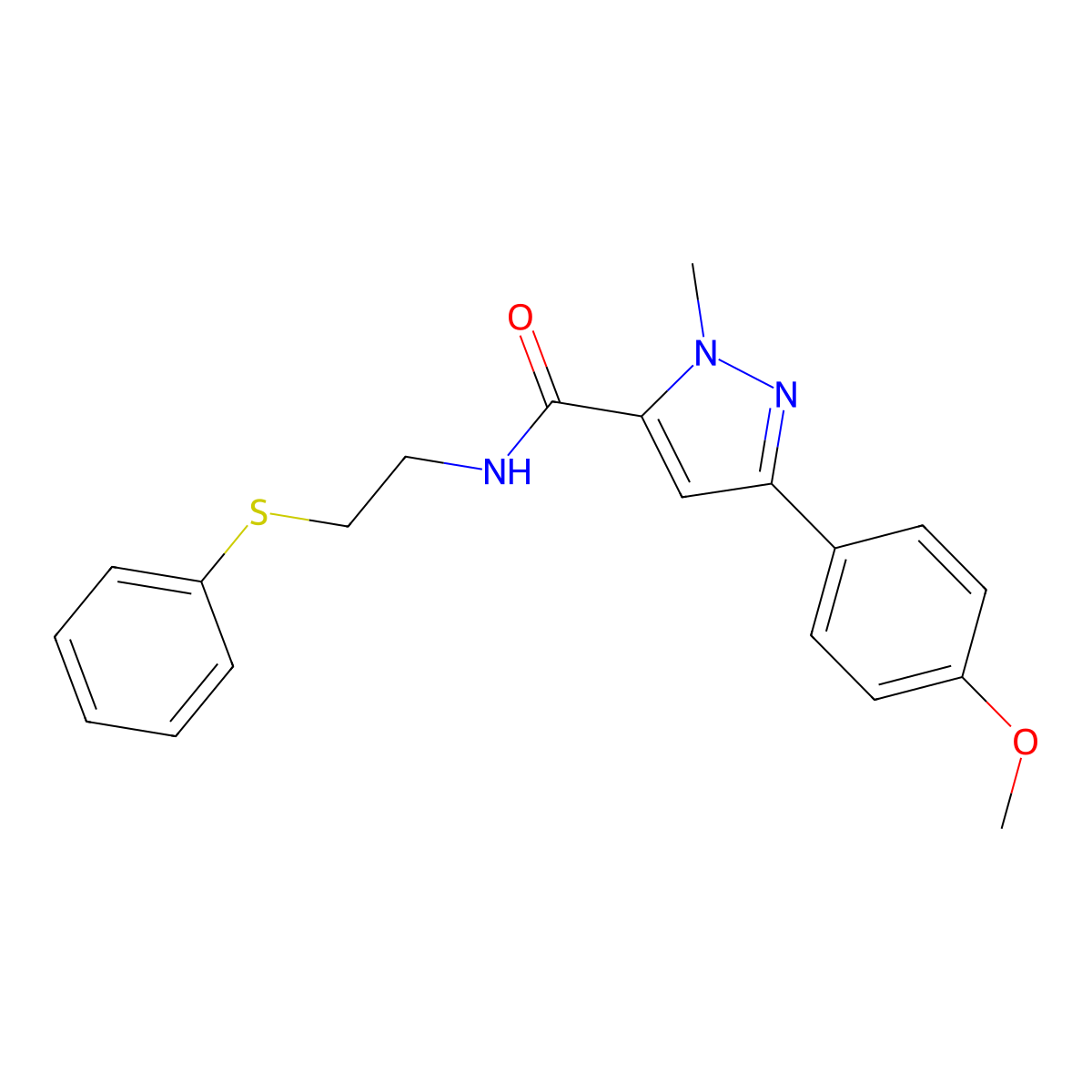 3-(4-methoxyphenyl)-1-methyl-N-[2-(phenylsulfanyl)ethyl]-1H-pyrazole-5-carboxamide molecular structure, CAS 1374530-27-4