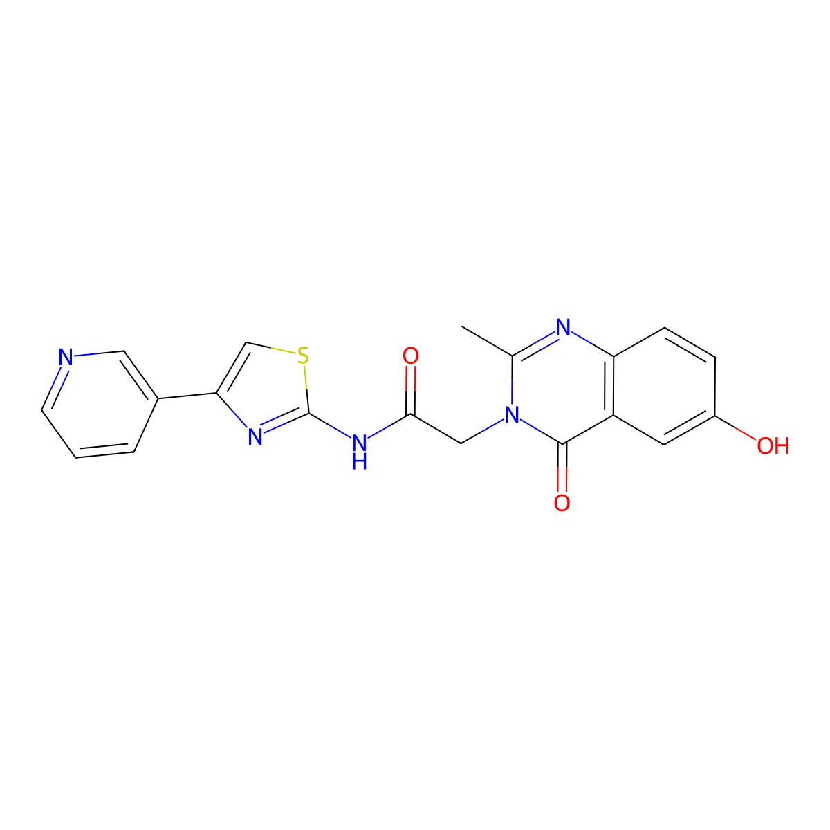 2-(6-hydroxy-2-methyl-4-oxoquinazolin-3(4H)-yl)-N-(4-(pyridin-3-yl)thiazol-2-yl)acetamide molecular structure, CAS 1374530-38-7