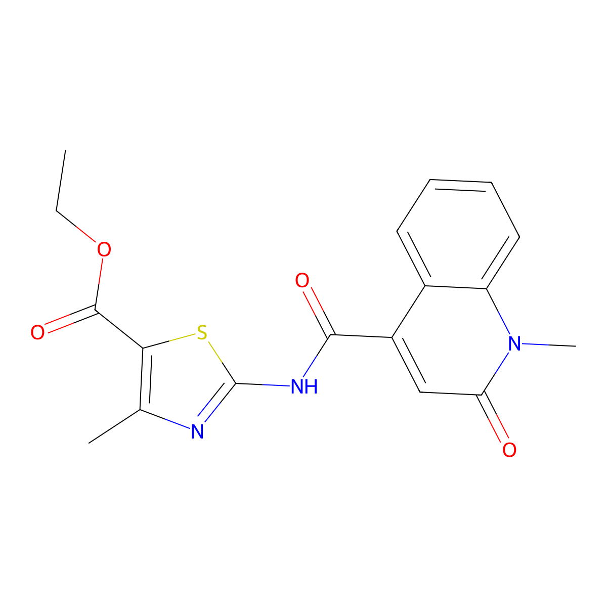 Ethyl 4-methyl-2-{[(1-methyl-2-oxo-1,2-dihydroquinolin-4-yl)carbonyl]amino}-1,3-thiazole-5-carboxylate molecular structure, CAS 1374530-39-8