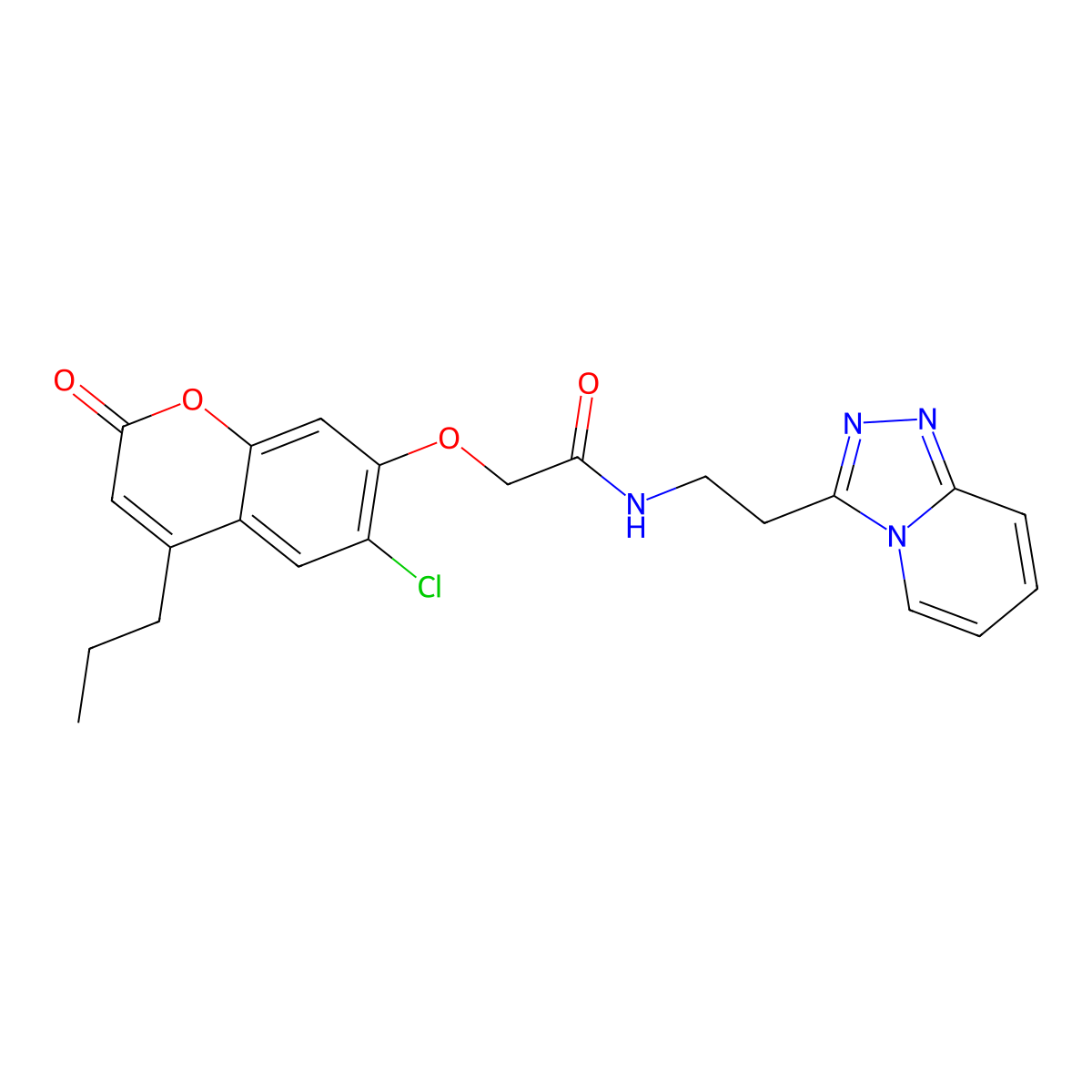 2-[(6-chloro-2-oxo-4-propyl-2H-chromen-7-yl)oxy]-N-[2-([1,2,4]triazolo[4,3-a]pyridin-3-yl)ethyl]acetamide molecular structure, CAS 1374530-52-5