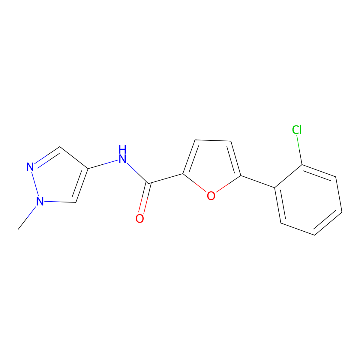 5-(2-chlorophenyl)-N-(1-methyl-1H-pyrazol-4-yl)furan-2-carboxamide molecular structure, CAS 1374530-60-5