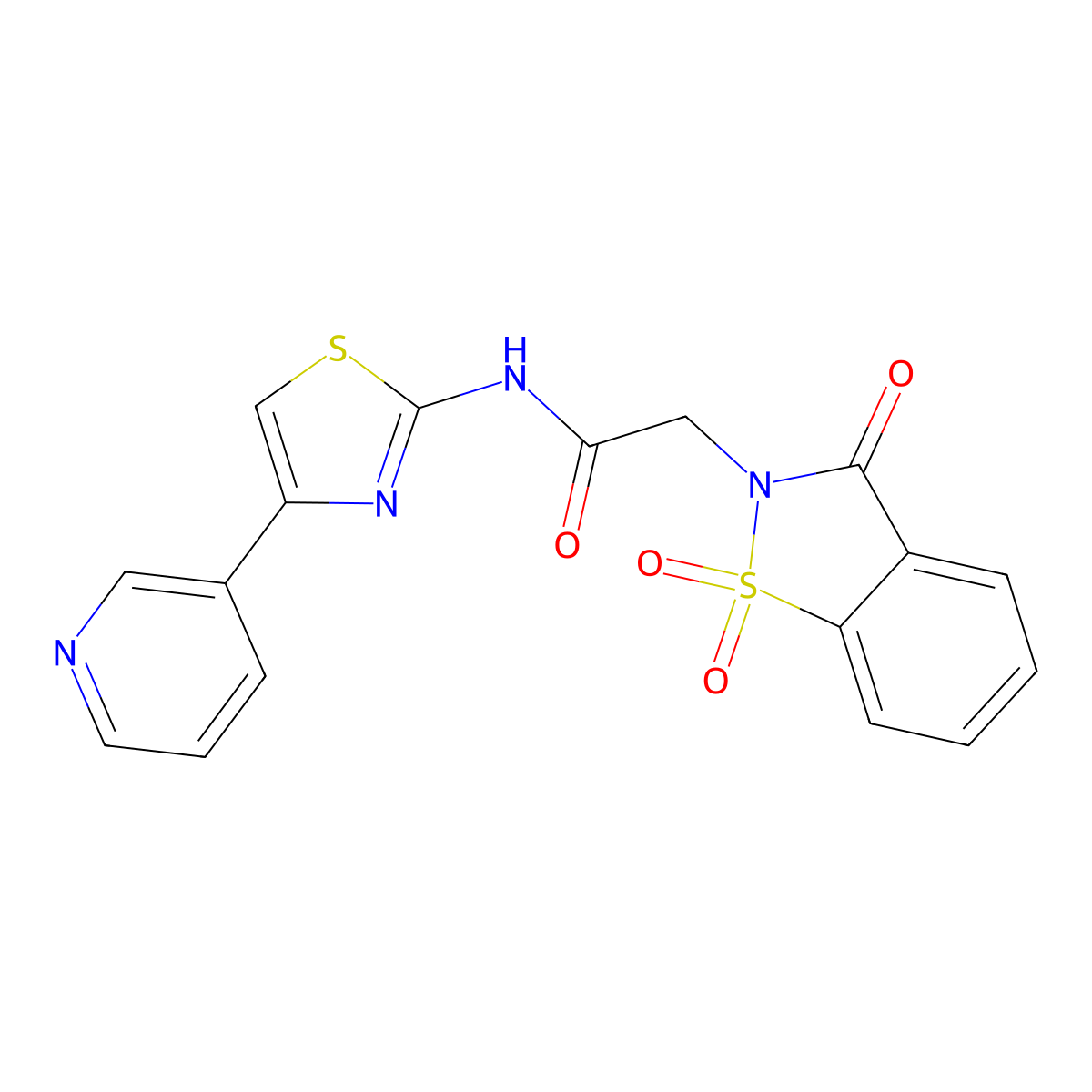 2-(1,1-dioxido-3-oxo-1,2-benzothiazol-2(3H)-yl)-N-[(2Z)-4-(pyridin-3-yl)-1,3-thiazol-2(3H)-ylidene]acetamide molecular structure, CAS 1374530-62-7