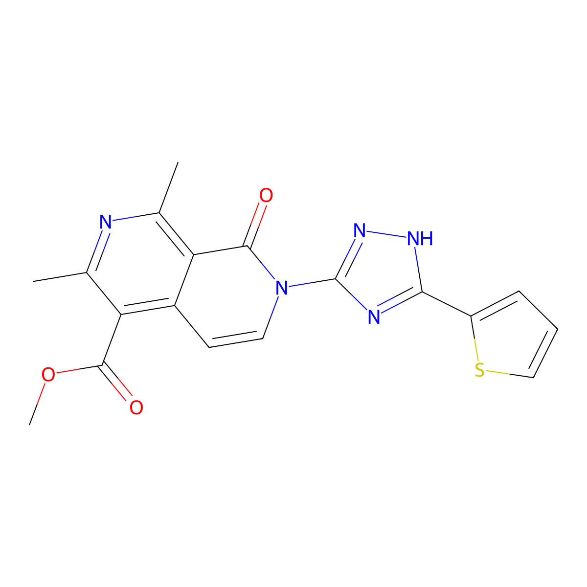 methyl 1,3-dimethyl-8-oxo-7-[3-(2-thienyl)-1H-1,2,4-triazol-5-yl]-7,8-dihydro[2,7]naphthyridine-4-carboxylate molecular structure, CAS 1374530-66-1