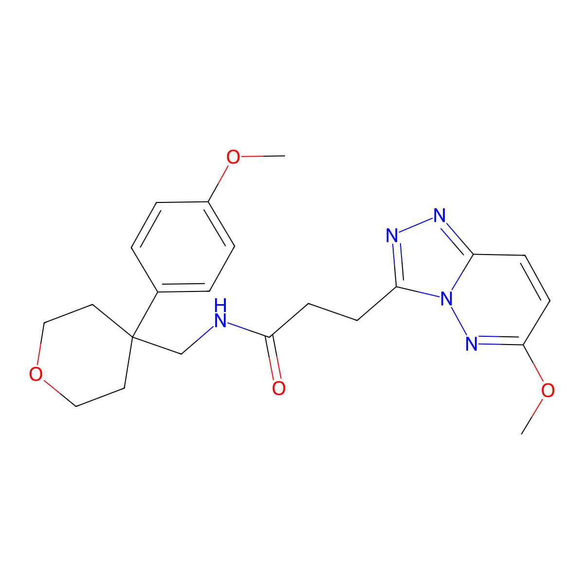 3-(6-methoxy-[1,2,4]triazolo[4,3-b]pyridazin-3-yl)-N-((4-(4-methoxyphenyl)tetrahydro-2H-pyran-4-yl)methyl)propanamide molecular structure, CAS 1374530-71-8