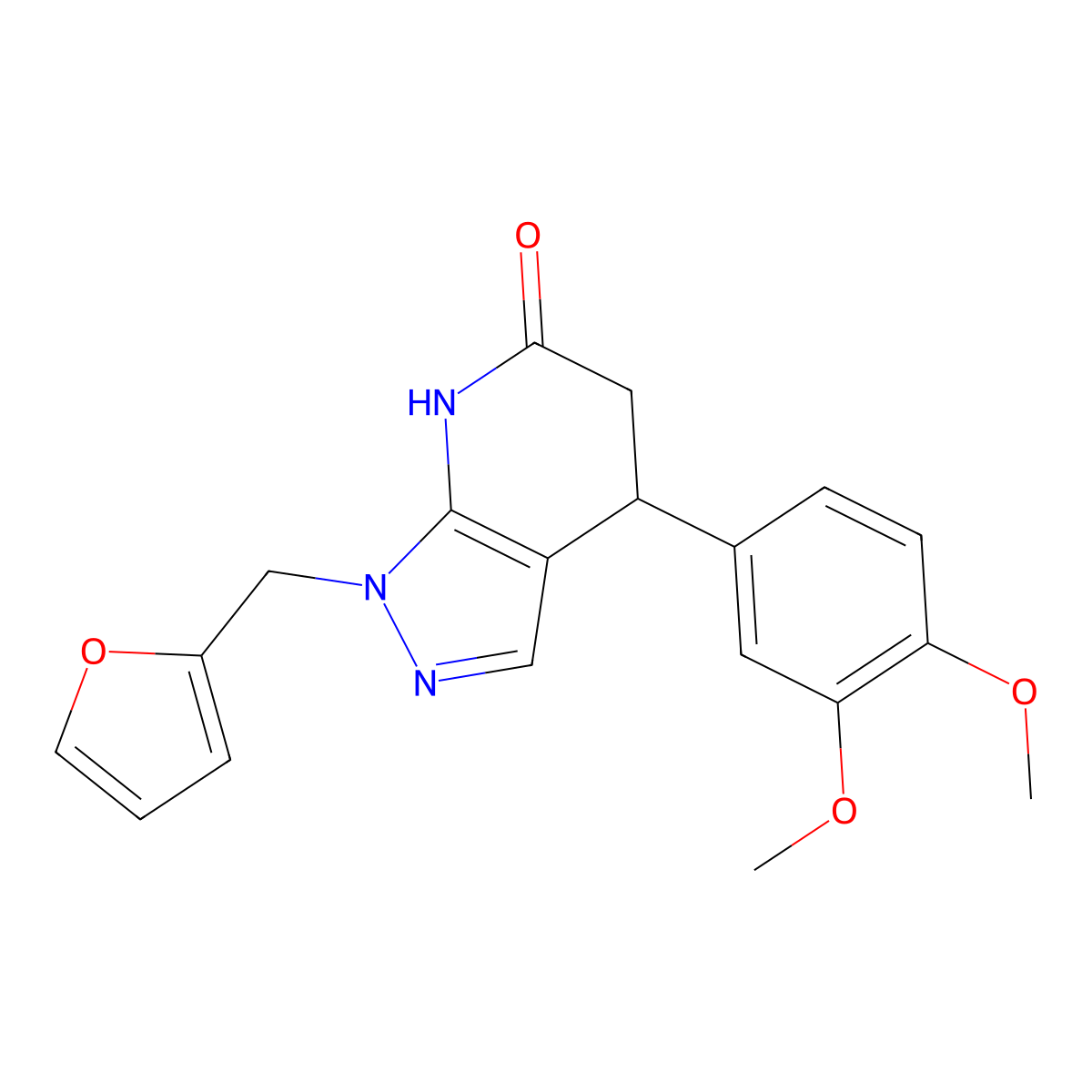4-(3,4-dimethoxyphenyl)-1-(furan-2-ylmethyl)-1,4,5,7-tetrahydro-6H-pyrazolo[3,4-b]pyridin-6-one molecular structure, CAS 1374530-85-4