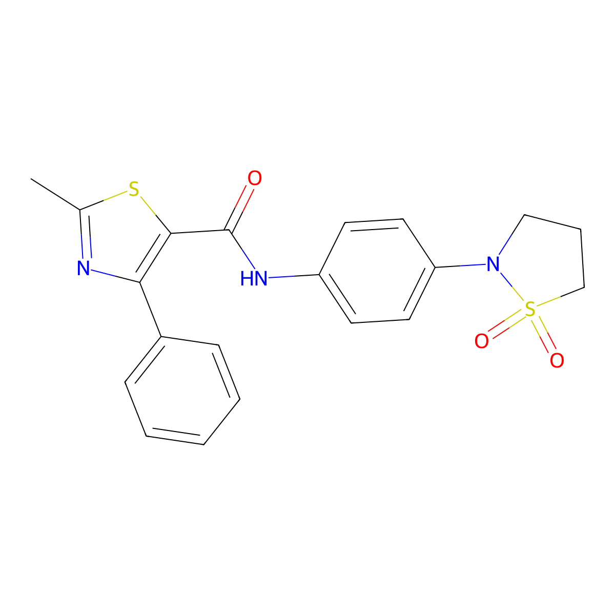 N-[4-(1,1-dioxido-1,2-thiazolidin-2-yl)phenyl]-2-methyl-4-phenyl-1,3-thiazole-5-carboxamide molecular structure, CAS 1374530-87-6