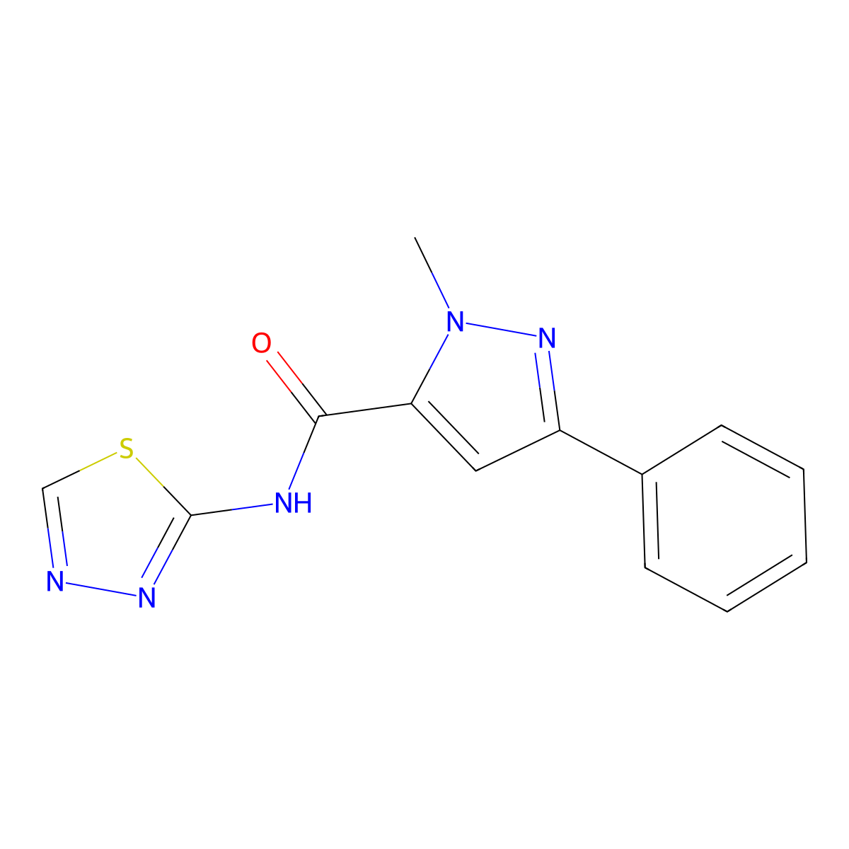 1-methyl-3-phenyl-N-(1,3,4-thiadiazol-2-yl)-1H-pyrazole-5-carboxamide molecular structure, CAS 1374530-89-8