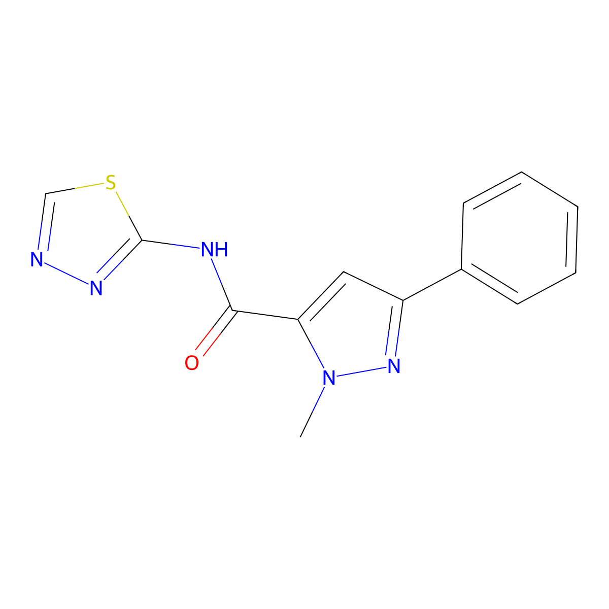 1-methyl-3-phenyl-N-(1,3,4-thiadiazol-2-yl)-1H-pyrazole-5-carboxamide molecular structure, CAS 1374530-89-8