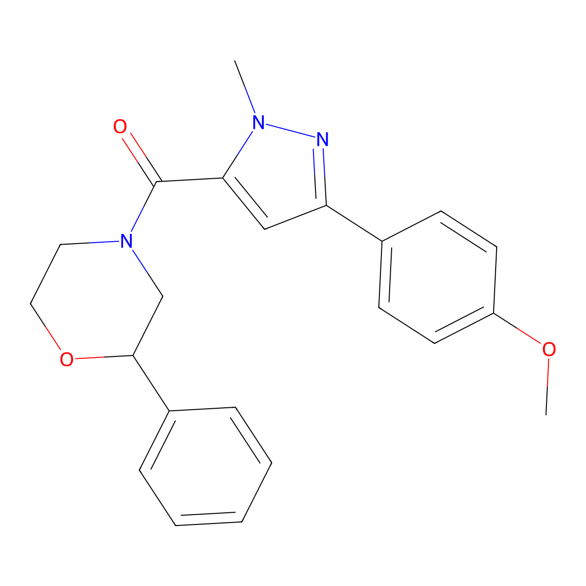 [3-(4-methoxyphenyl)-1-methyl-1H-pyrazol-5-yl](2-phenylmorpholino)methanone molecular structure, CAS 1374531-00-6