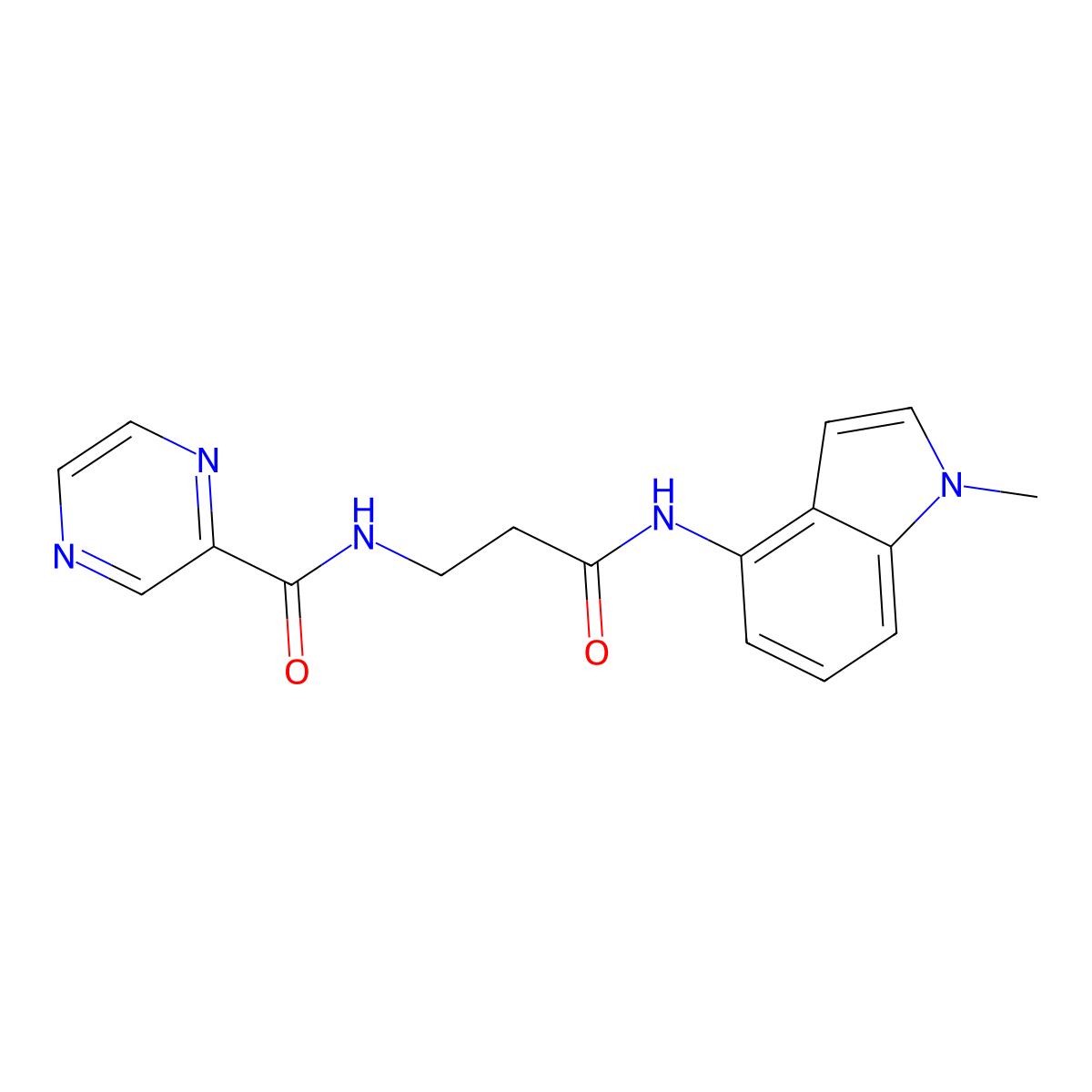 N-{3-[(1-methyl-1H-indol-4-yl)amino]-3-oxopropyl}pyrazine-2-carboxamide molecular structure, CAS 1374531-06-2