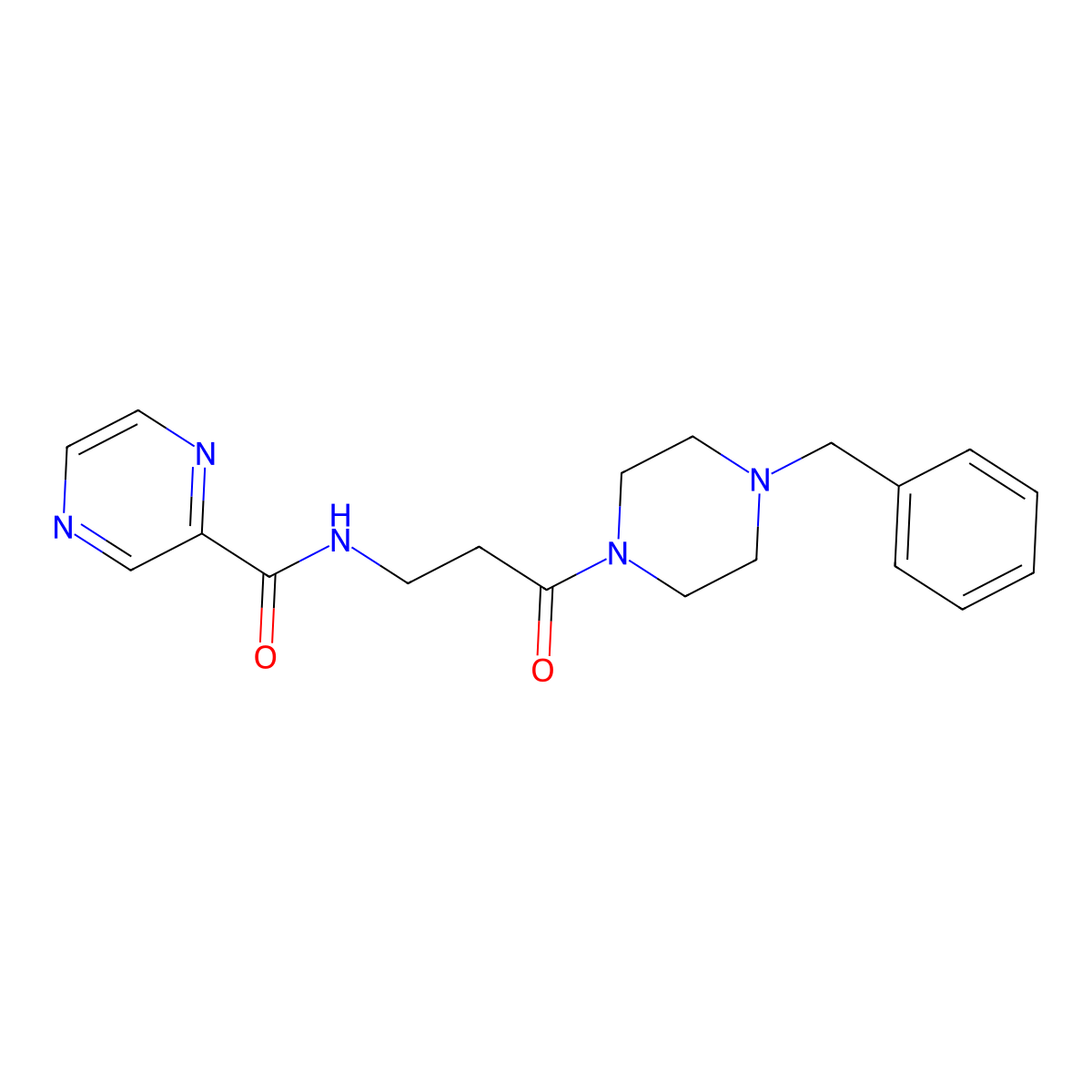 N-[3-(4-benzylpiperazino)-3-oxopropyl]-2-pyrazinecarboxamide molecular structure, CAS 1374531-10-8