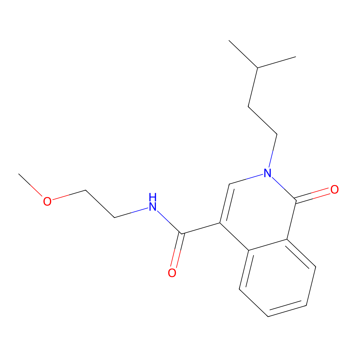 N-(2-methoxyethyl)-2-(3-methylbutyl)-1-oxo-1,2-dihydroisoquinoline-4-carboxamide molecular structure, CAS 1374531-15-3