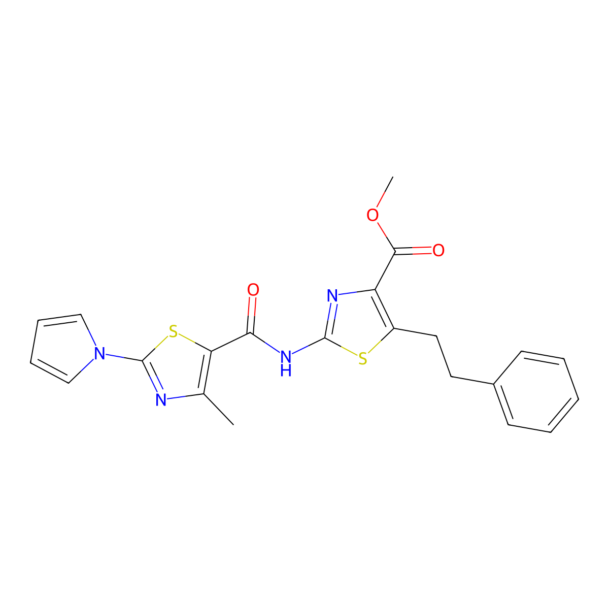 methyl 2-({[4-methyl-2-(1H-pyrrol-1-yl)-1,3-thiazol-5-yl]carbonyl}amino)-5-(2-phenylethyl)-1,3-thiazole-4-carboxylate molecular structure, CAS 1374531-30-2
