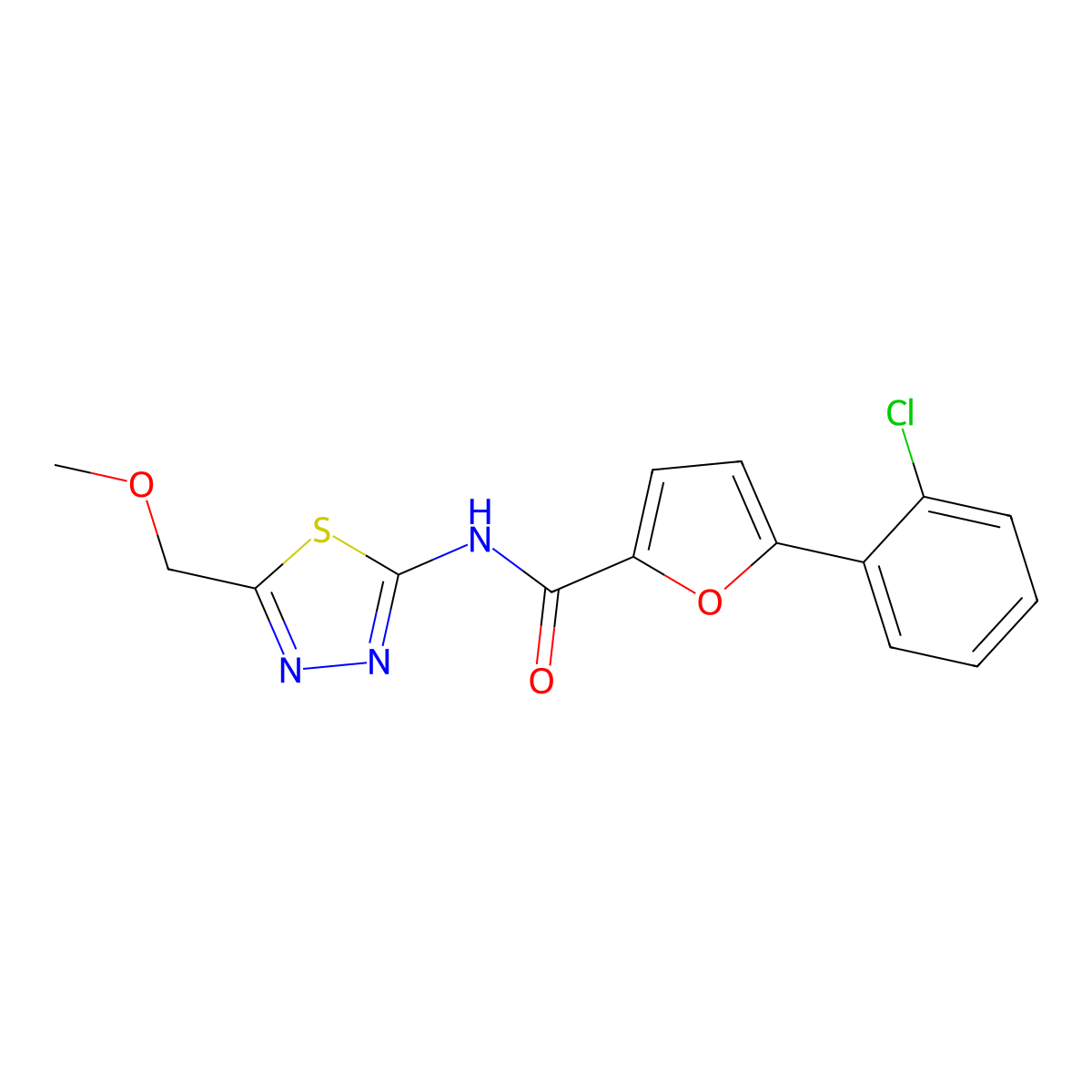 5-(2-chlorophenyl)-N-[5-(methoxymethyl)-1,3,4-thiadiazol-2-yl]furan-2-carboxamide molecular structure, CAS 1374531-48-2