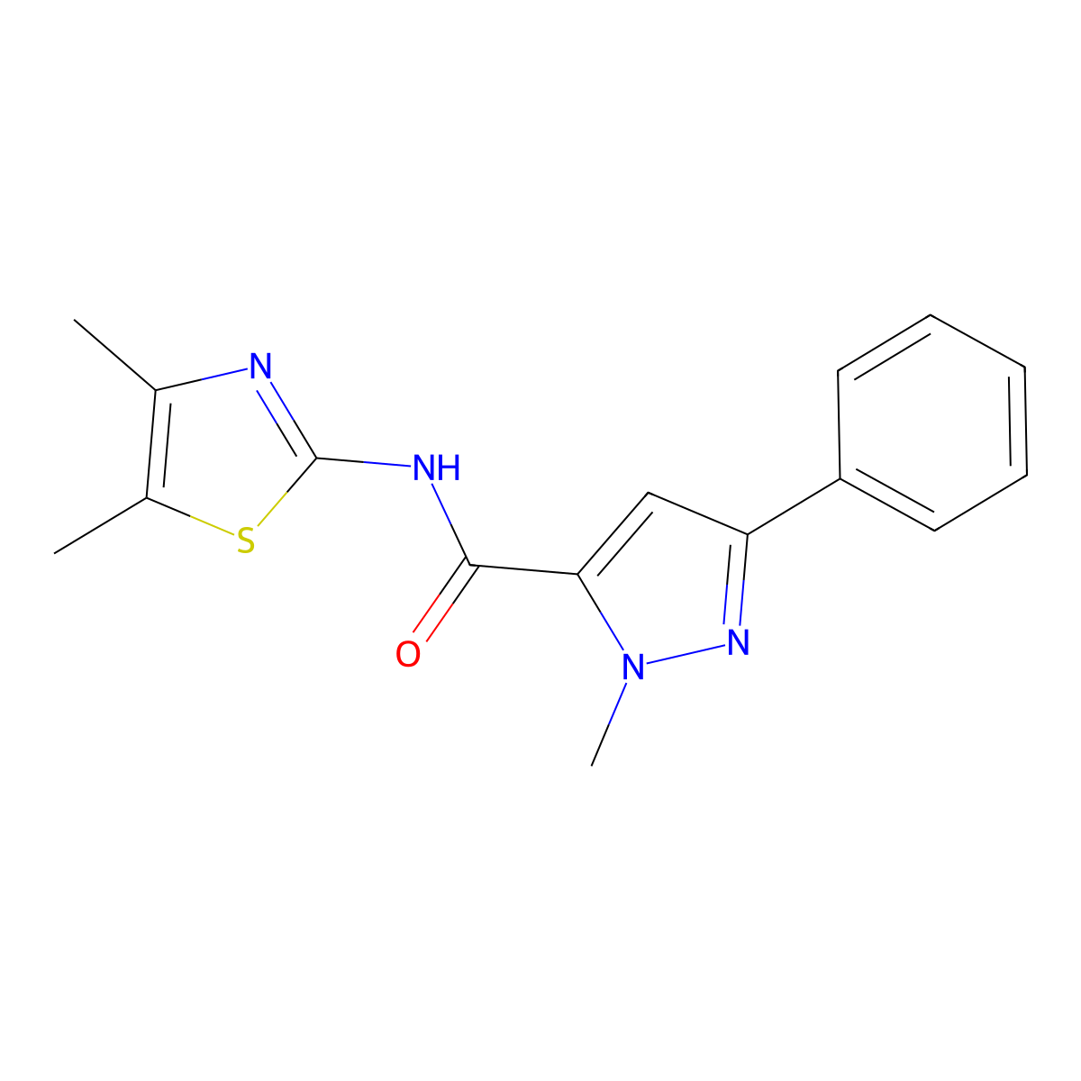 N-(4,5-dimethyl-1,3-thiazol-2-yl)-1-methyl-3-phenyl-1H-pyrazole-5-carboxamide molecular structure, CAS 1374531-69-7