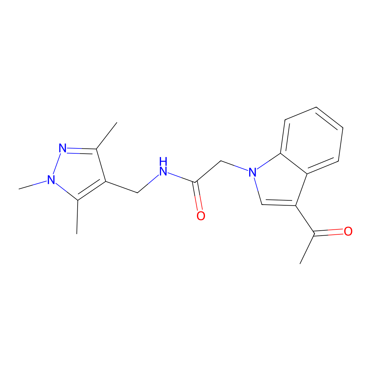 2-(3-acetyl-1H-indol-1-yl)-N-[(1,3,5-trimethyl-1H-pyrazol-4-yl)methyl]acetamide molecular structure, CAS 1374531-73-3