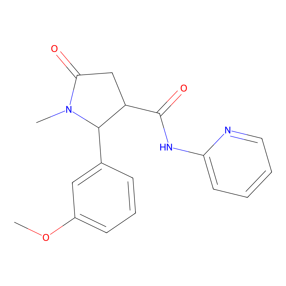2-(3-methoxyphenyl)-1-methyl-5-oxo-N-(pyridin-2-yl)pyrrolidine-3-carboxamide molecular structure, CAS 1374531-77-7