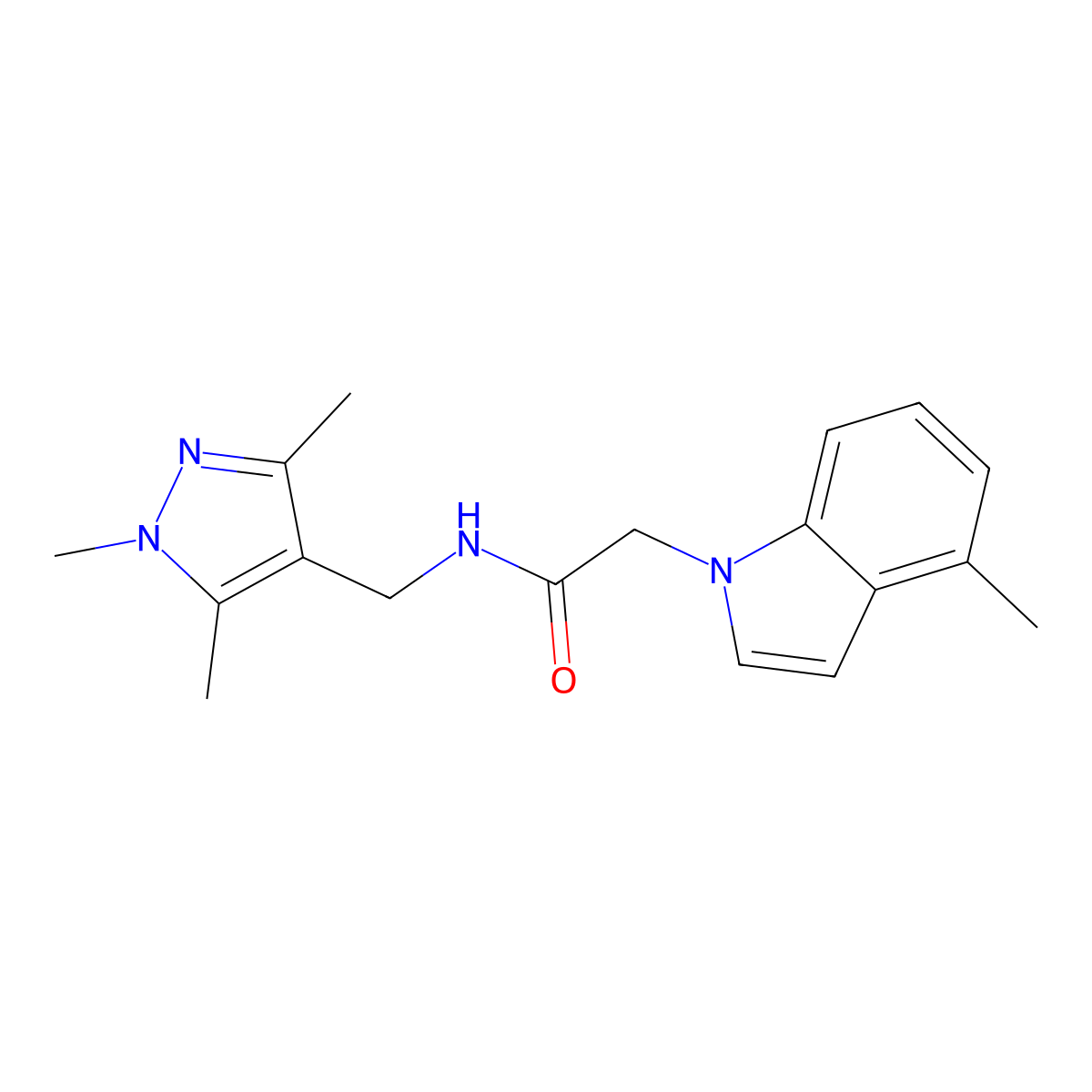 2-(4-methyl-1H-indol-1-yl)-N-[(1,3,5-trimethyl-1H-pyrazol-4-yl)methyl]acetamide molecular structure, CAS 1374531-78-8
