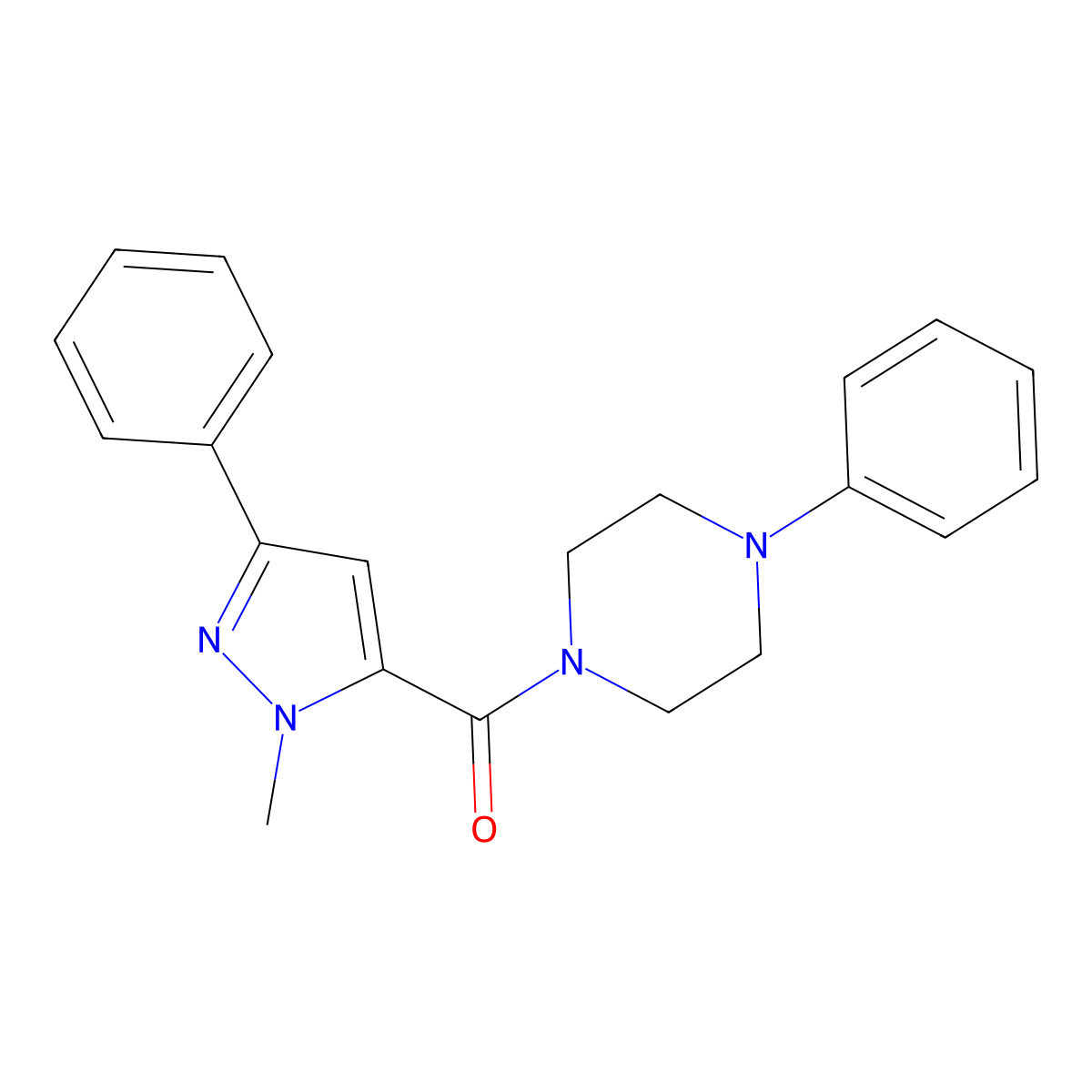 (1-methyl-3-phenyl-1H-pyrazol-5-yl)(4-phenylpiperazin-1-yl)methanone molecular structure, CAS 1374531-80-2